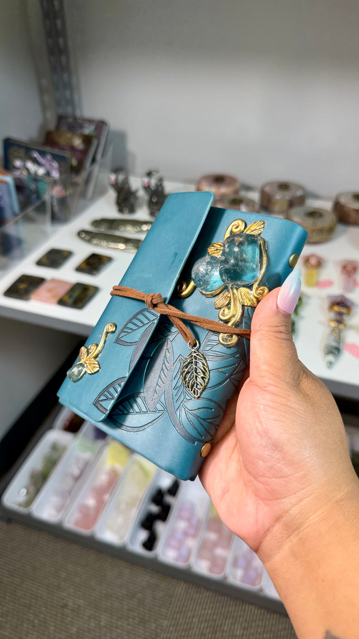 Enchanted Crystal Embellished Journal | Renaissance Faire Inspired Notebook | Dark Teal