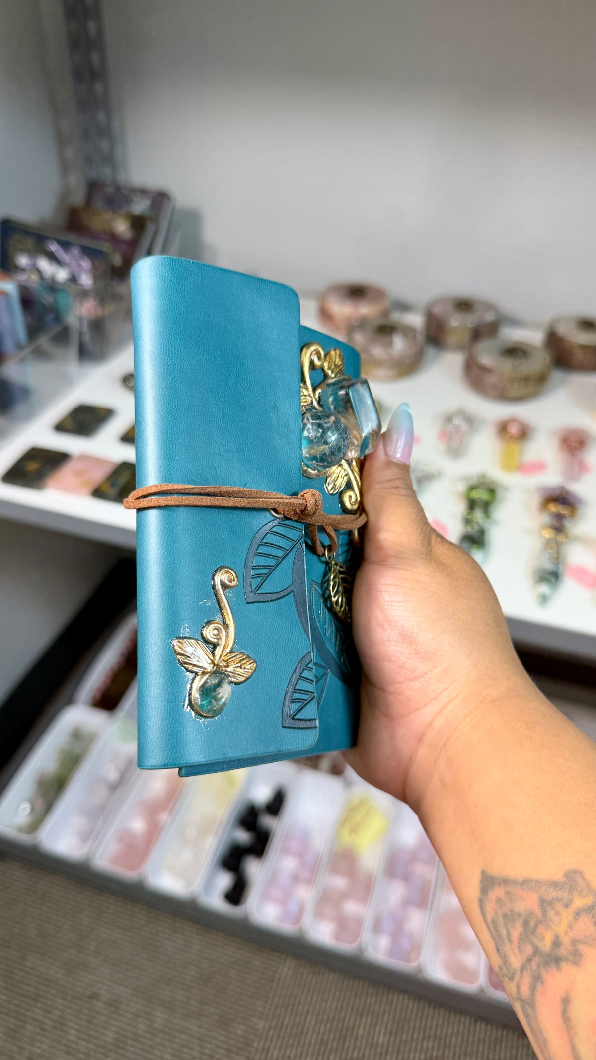 Enchanted Crystal Embellished Journal | Renaissance Faire Inspired Notebook | Dark Teal