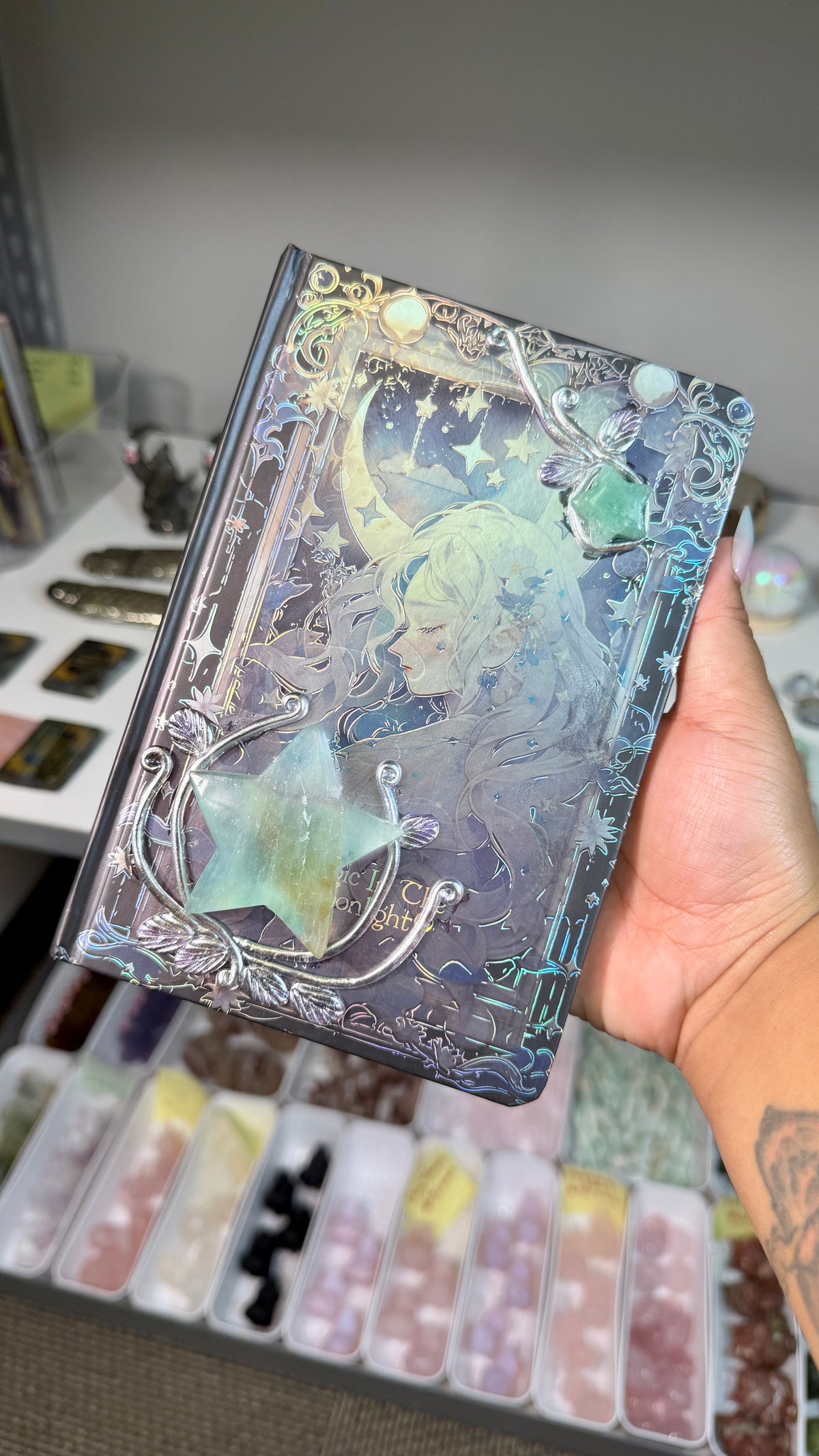 Celestial Witchy Anime Crystal Embellished Journal | Fantasy Notebook