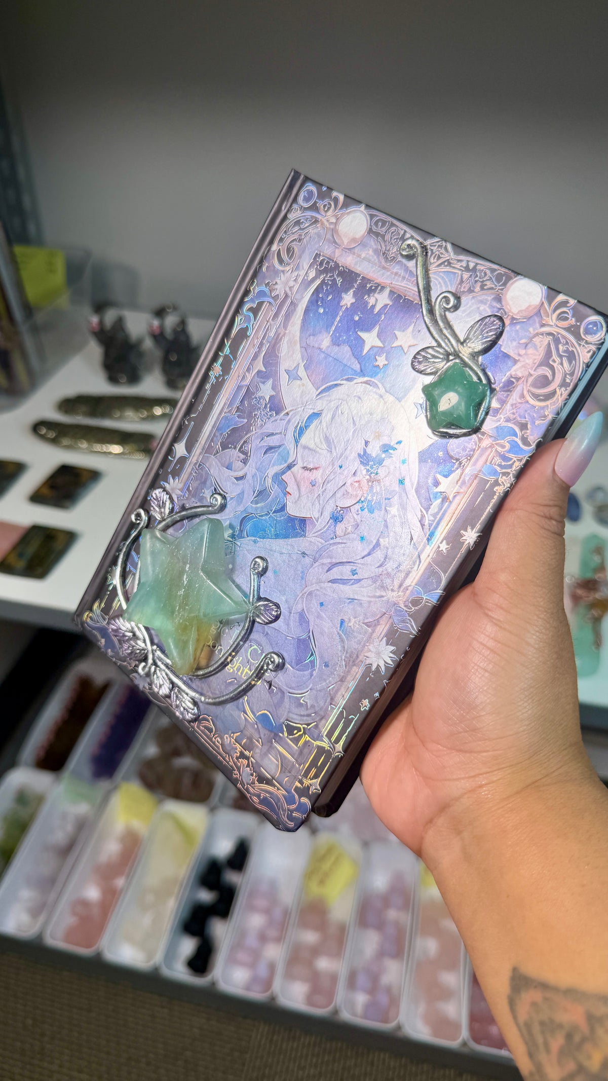 Celestial Witchy Anime Crystal Embellished Journal | Fantasy Notebook