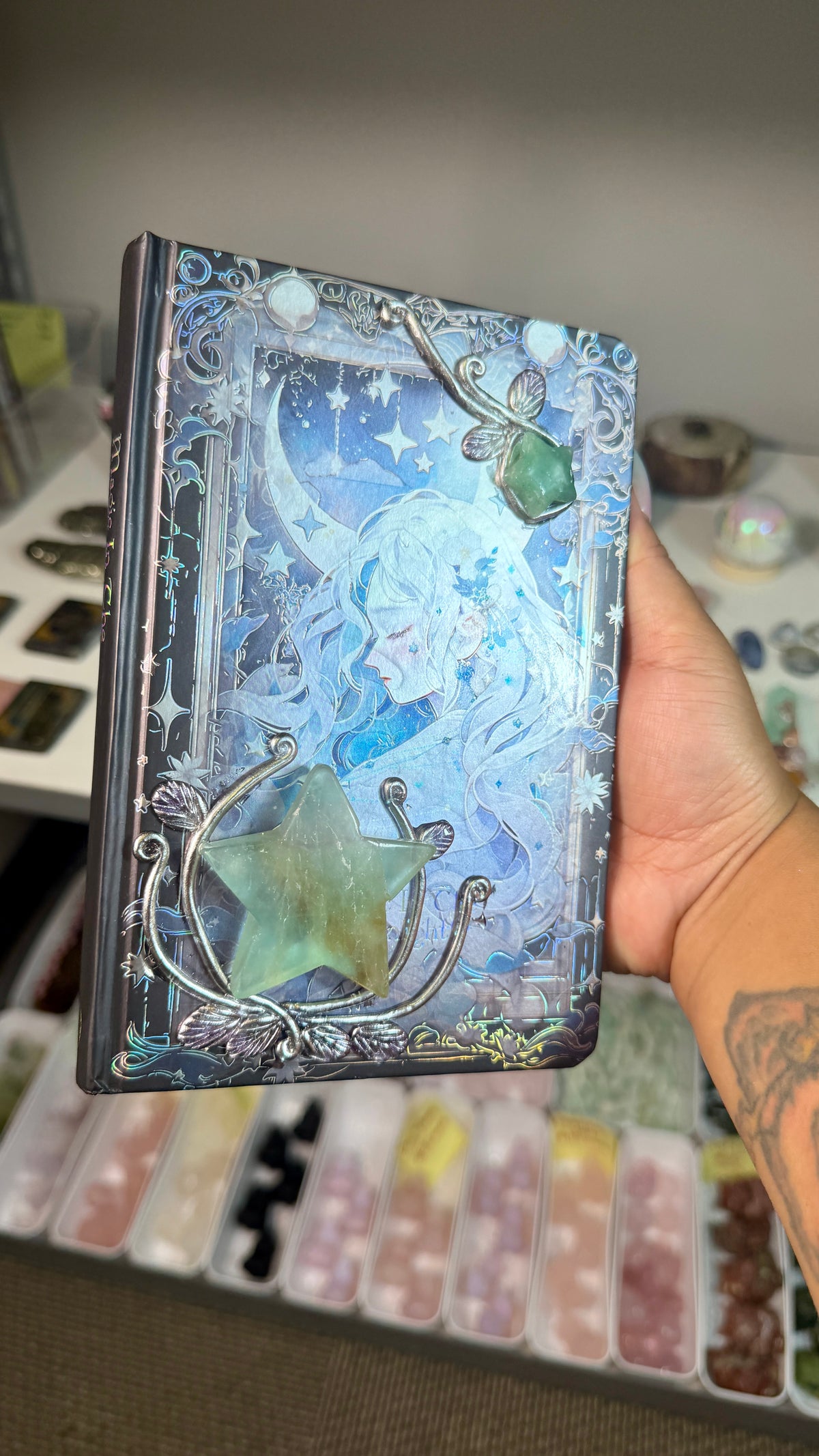 Celestial Witchy Anime Crystal Embellished Journal | Fantasy Notebook