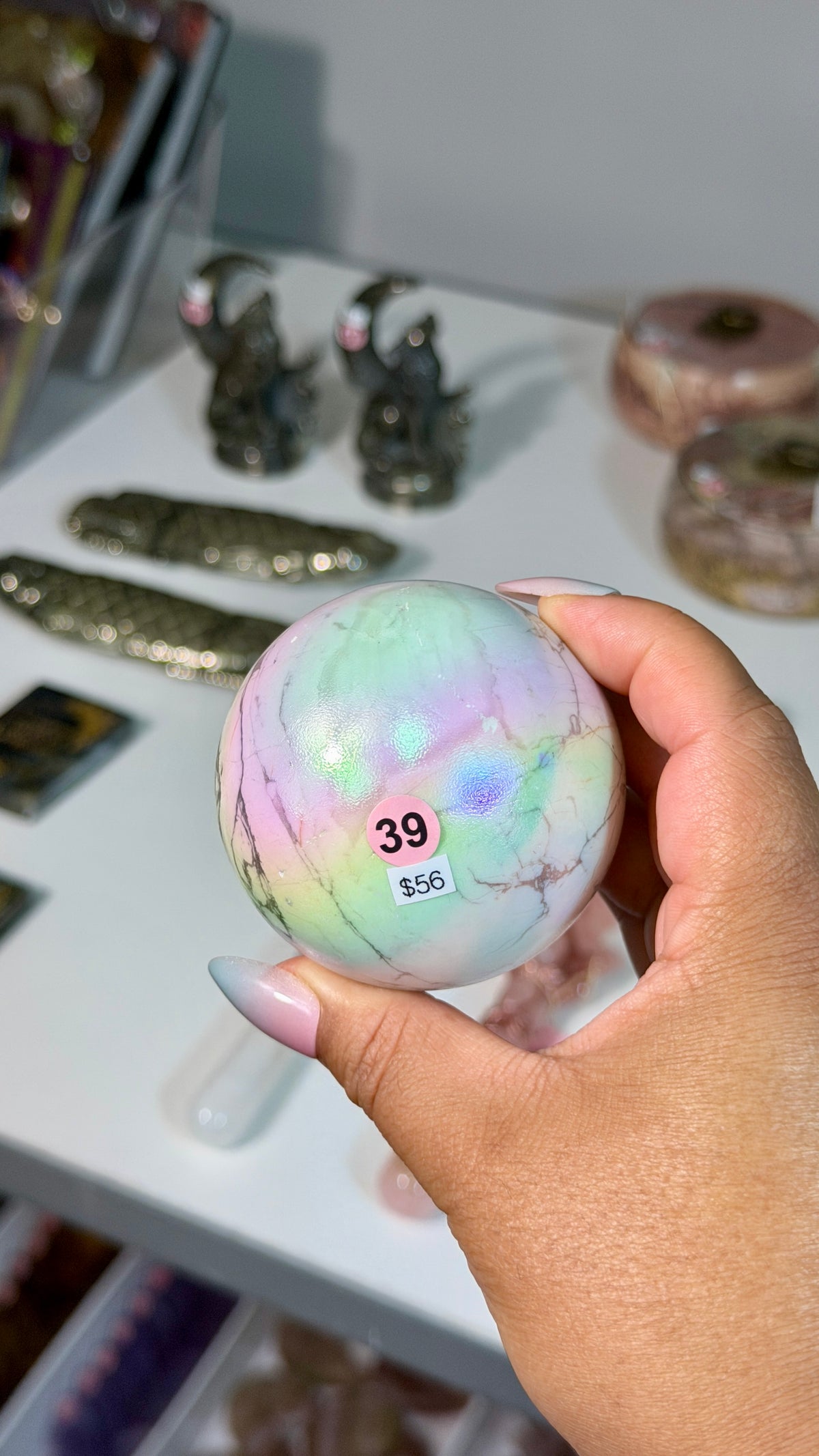 Rainbow Aura Howlite Sphere | Natural Howlite with Man-Made Aura Finish | Opt 39
