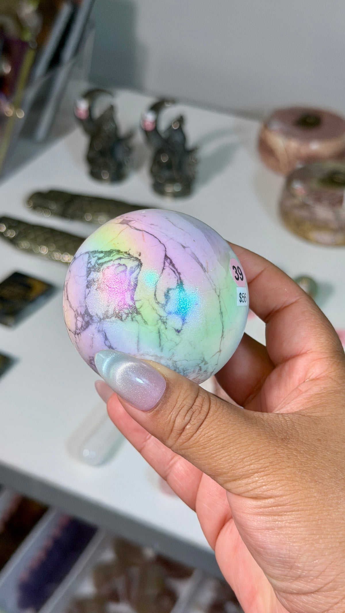 Rainbow Aura Howlite Sphere | Natural Howlite with Man-Made Aura Finish | Opt 39