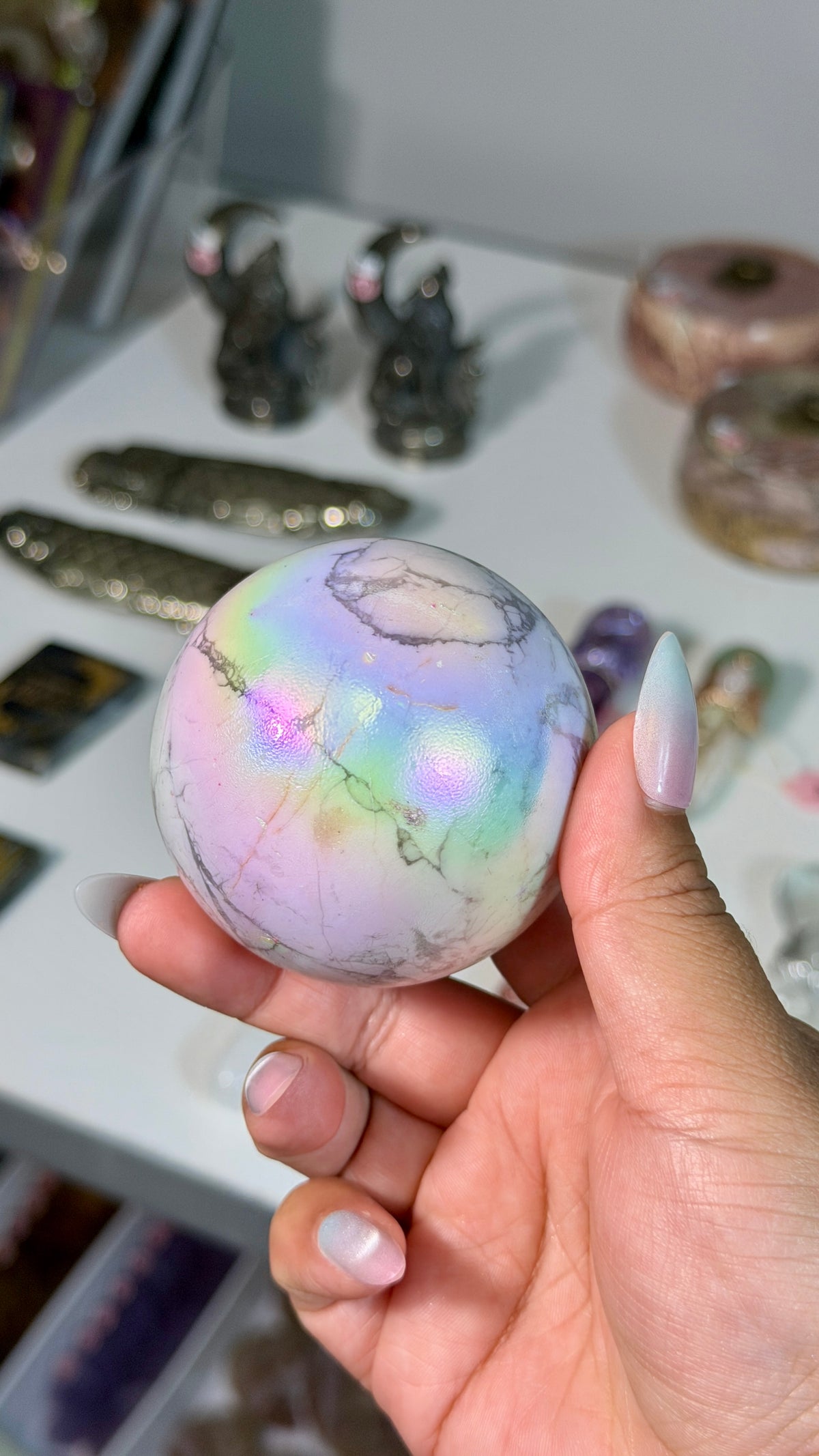 Rainbow Aura Howlite Sphere | Natural Howlite with Man-Made Aura Finish | Opt 39