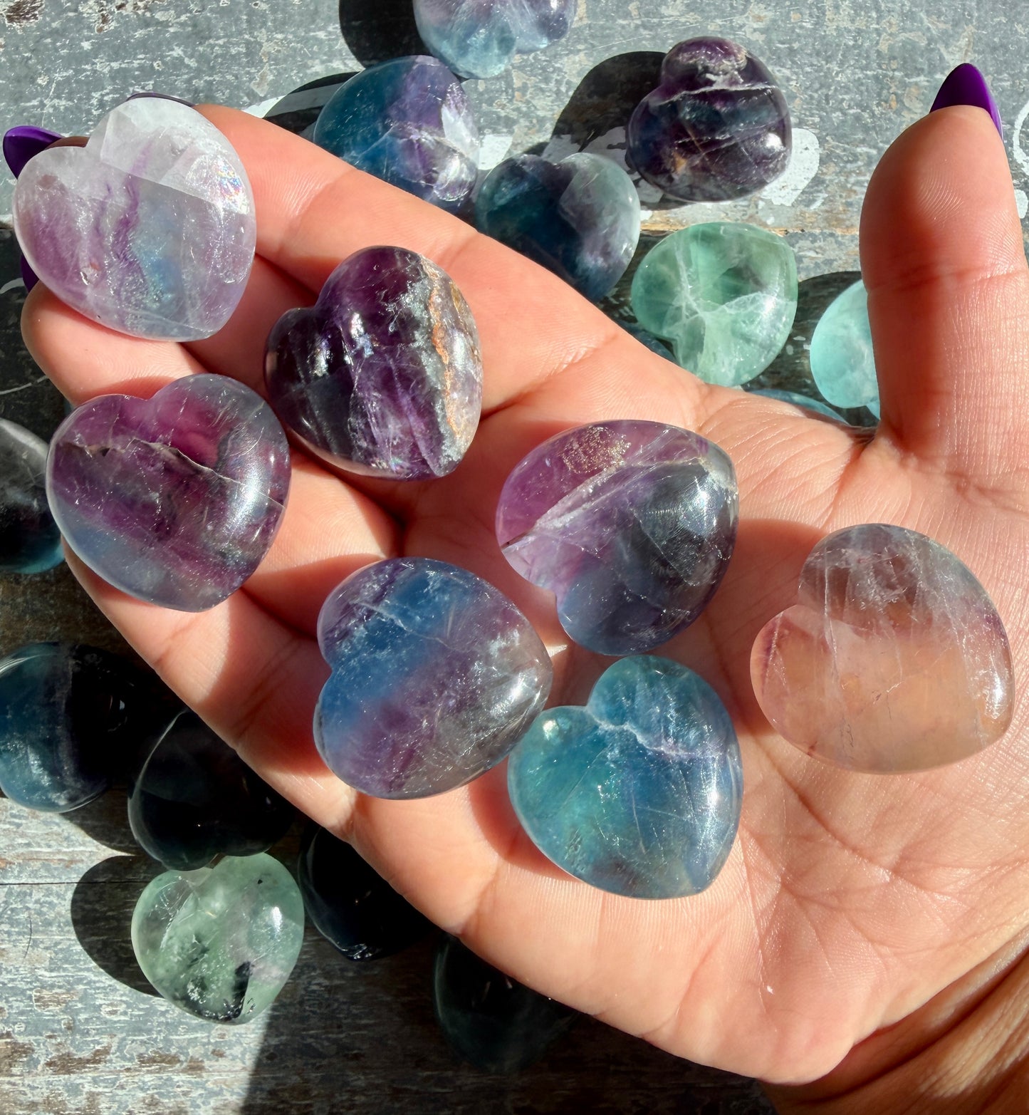 One (1) Rainbow Fluorite Mini Heart | Intuitively Chosen