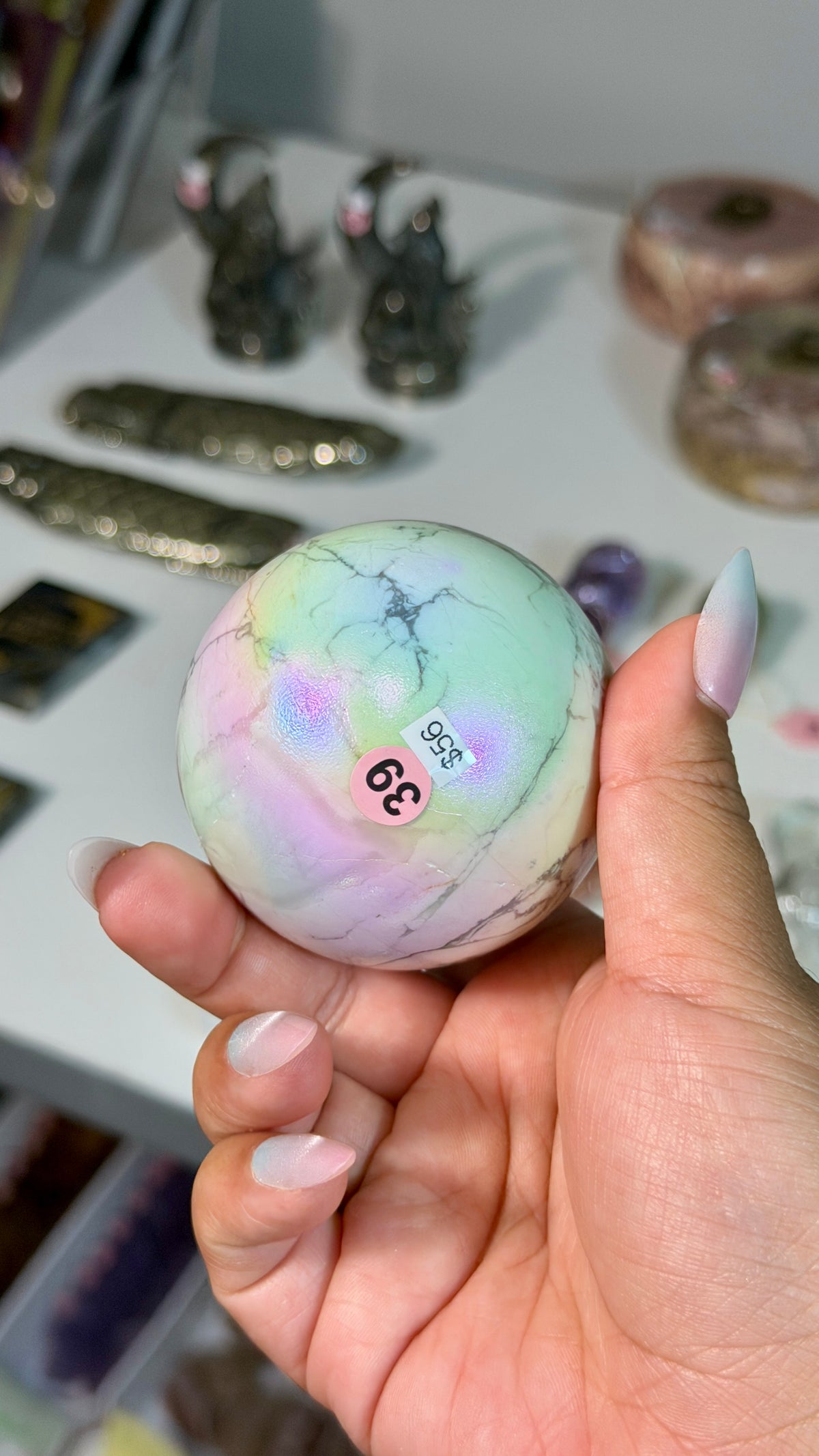 Rainbow Aura Howlite Sphere | Natural Howlite with Man-Made Aura Finish | Opt 39