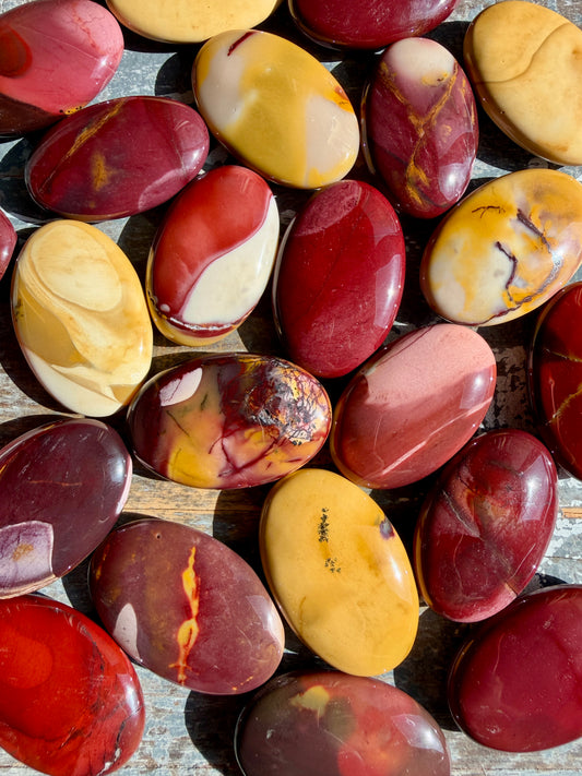 One (1) Mookaite Flat Palm Stone | Intuitively Chosen