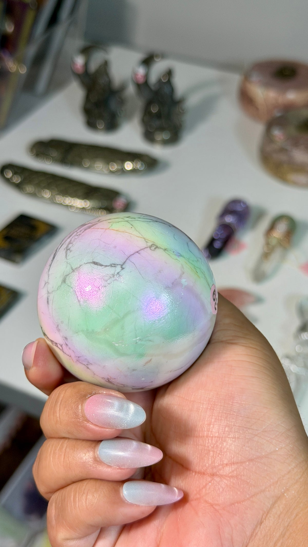 Rainbow Aura Howlite Sphere | Natural Howlite with Man-Made Aura Finish | Opt 39