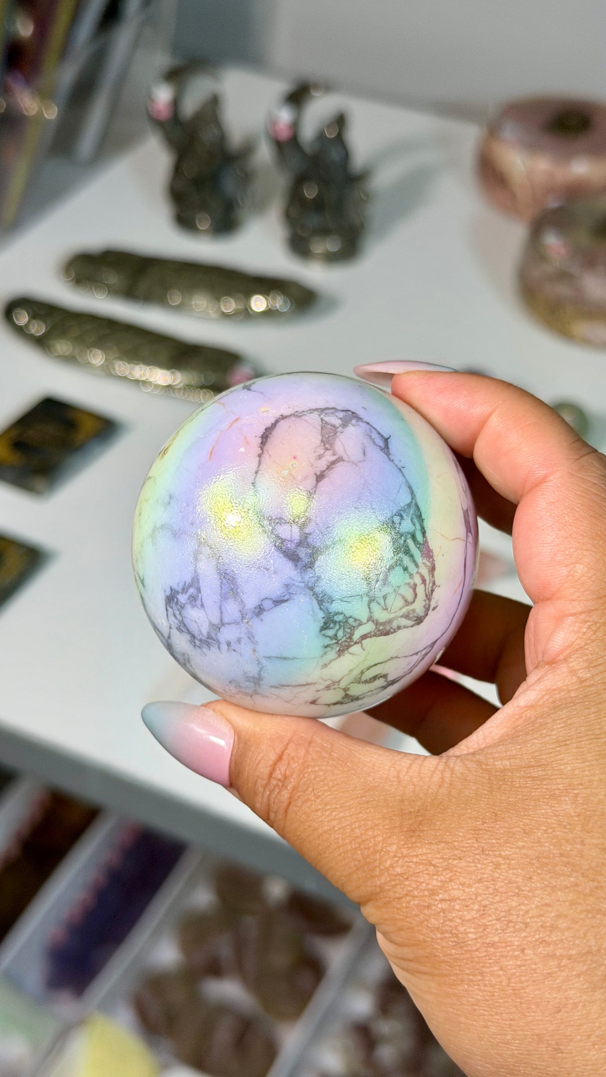 Rainbow Aura Howlite Sphere | Natural Howlite with Man-Made Aura Finish | Opt 39