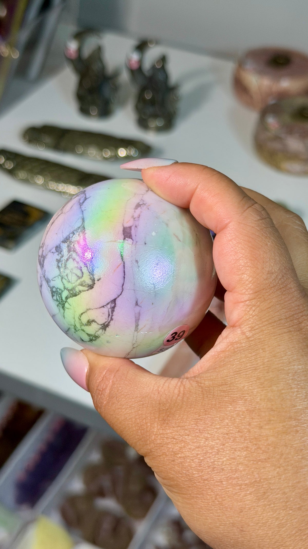 Rainbow Aura Howlite Sphere | Natural Howlite with Man-Made Aura Finish | Opt 39