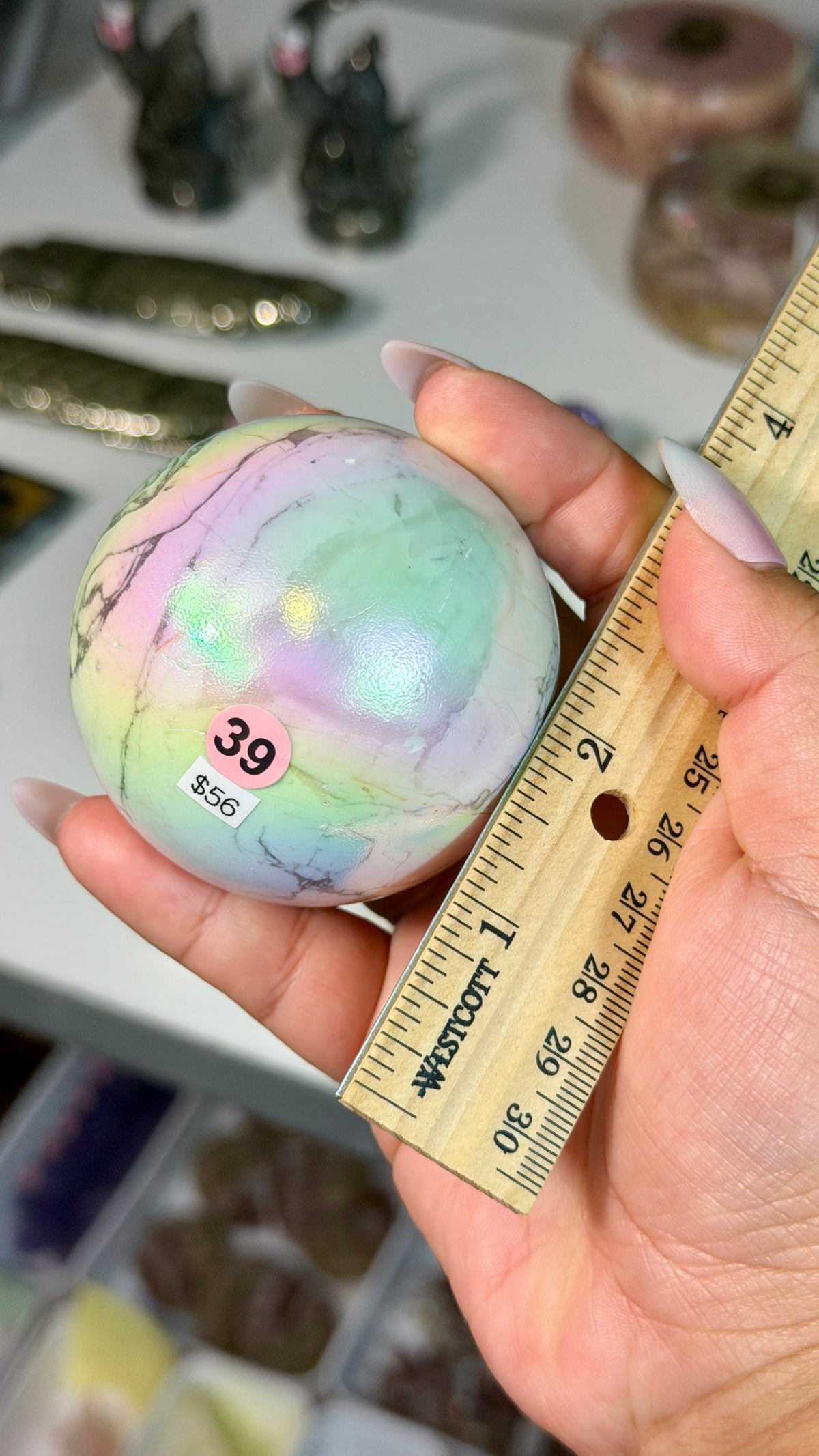 Rainbow Aura Howlite Sphere | Natural Howlite with Man-Made Aura Finish | Opt 39