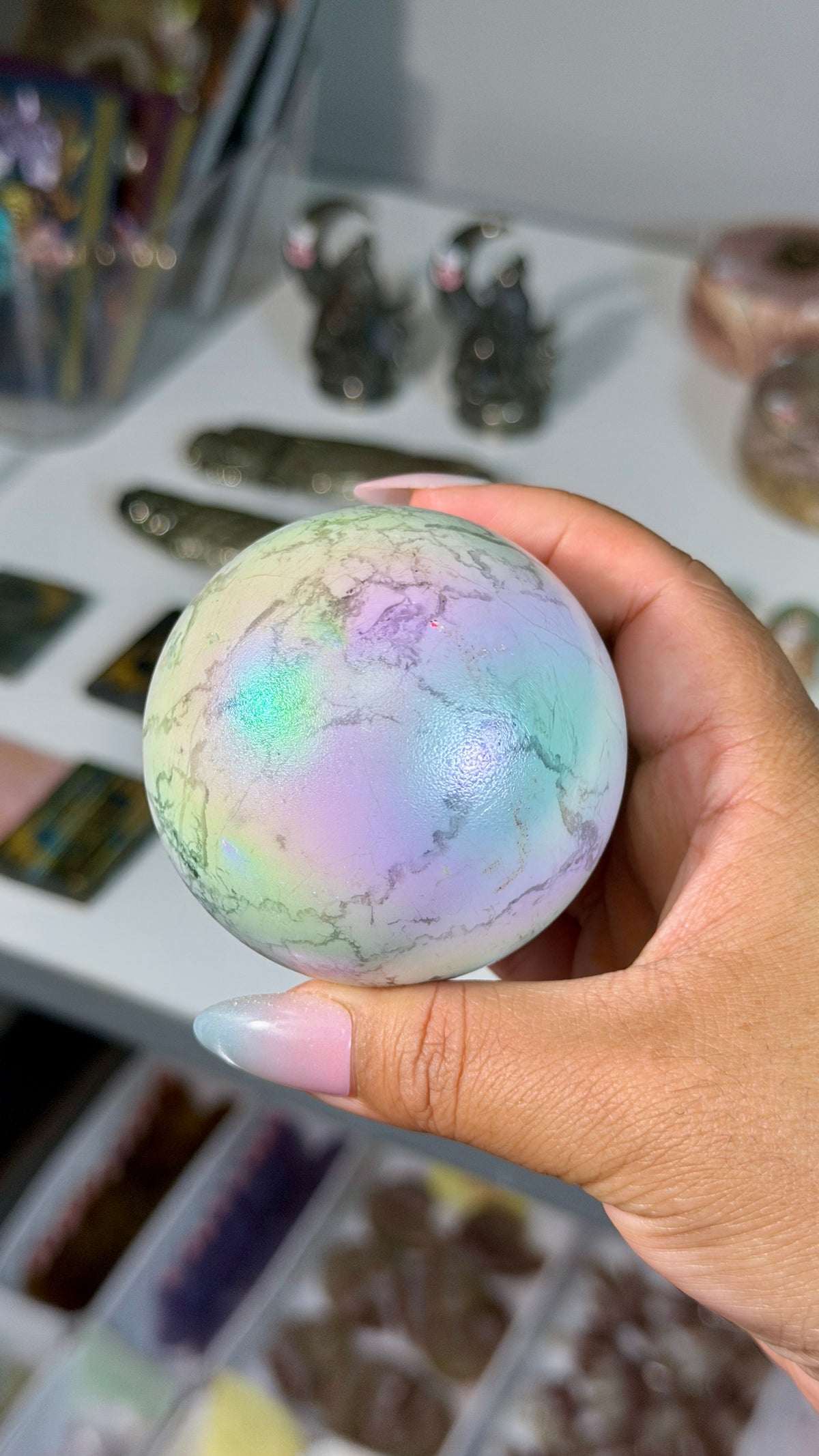 Rainbow Aura Howlite Sphere | Natural Howlite with Man-Made Aura Finish | Opt 42