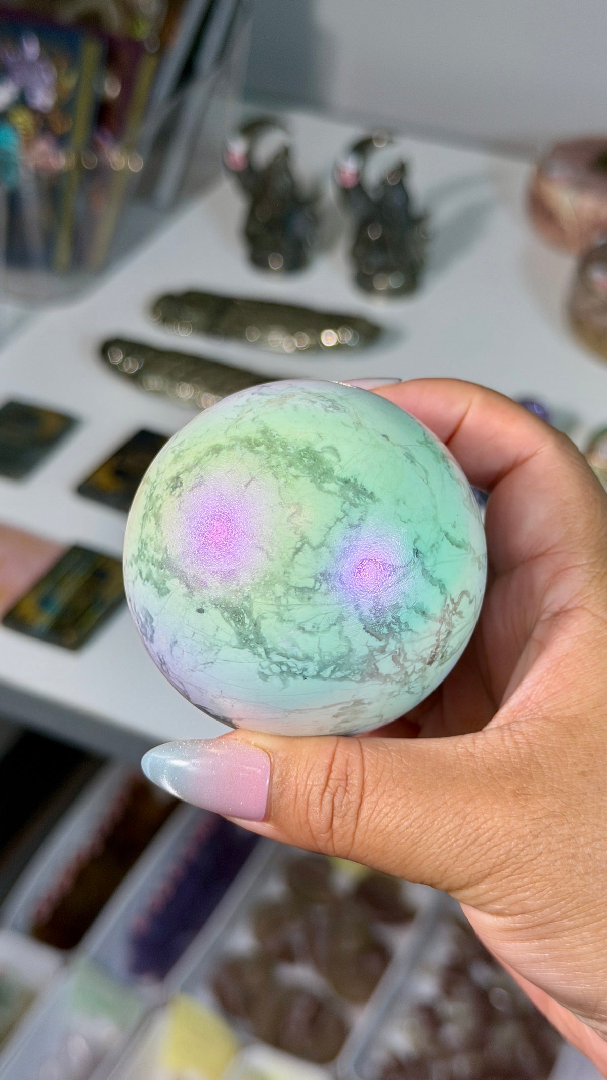 Rainbow Aura Howlite Sphere | Natural Howlite with Man-Made Aura Finish | Opt 42