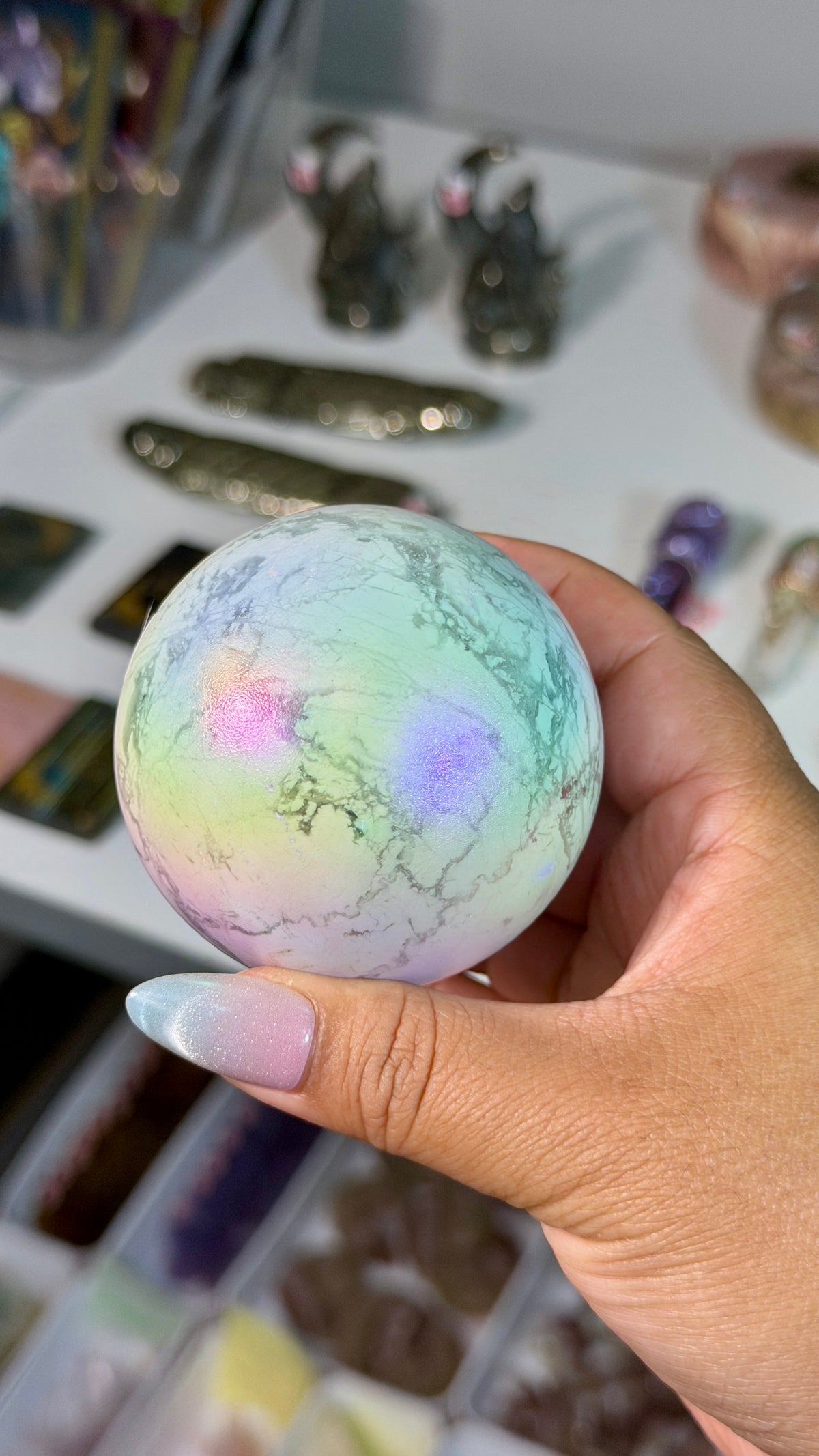 Rainbow Aura Howlite Sphere | Natural Howlite with Man-Made Aura Finish | Opt 42