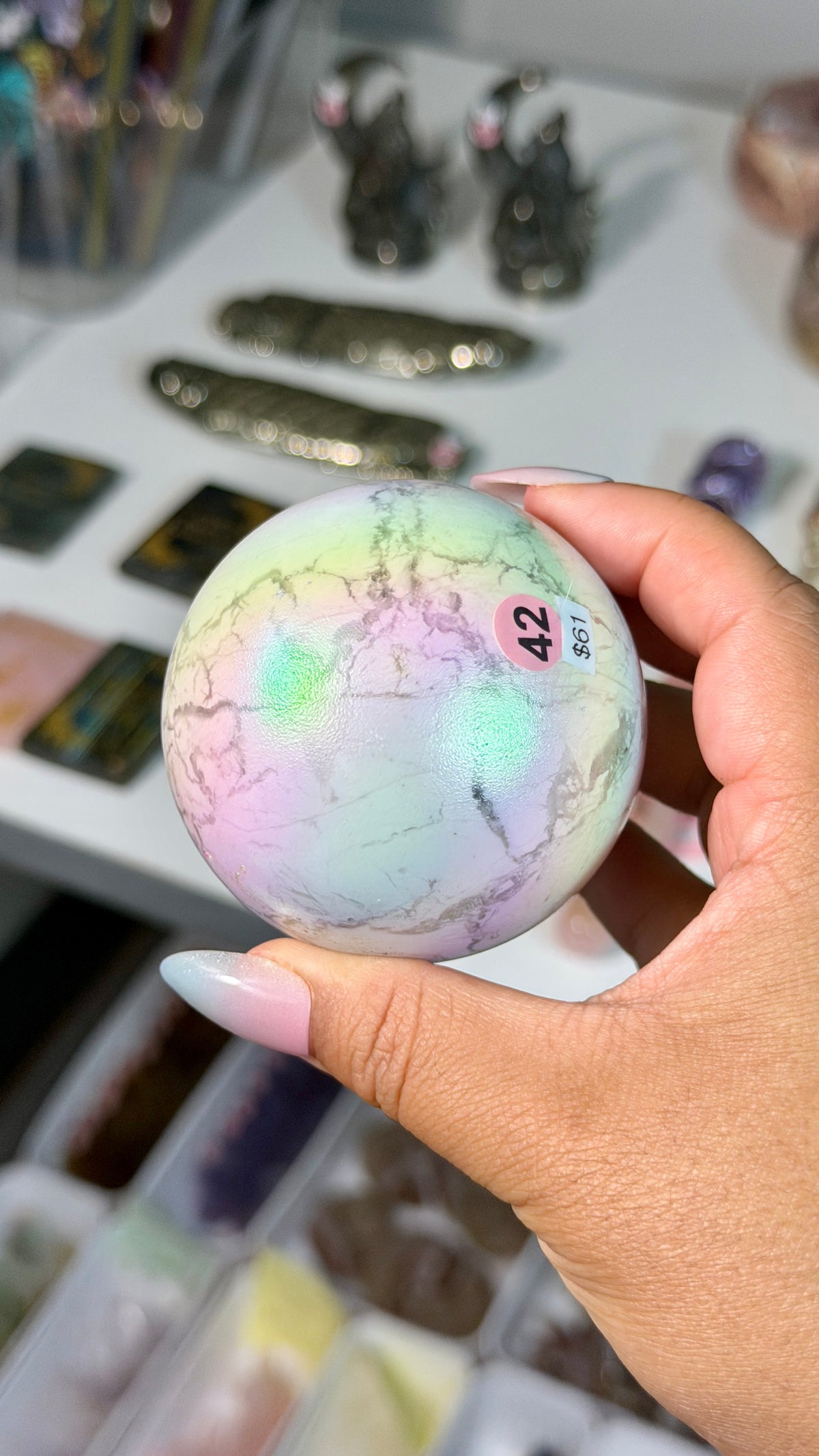 Rainbow Aura Howlite Sphere | Natural Howlite with Man-Made Aura Finish | Opt 42