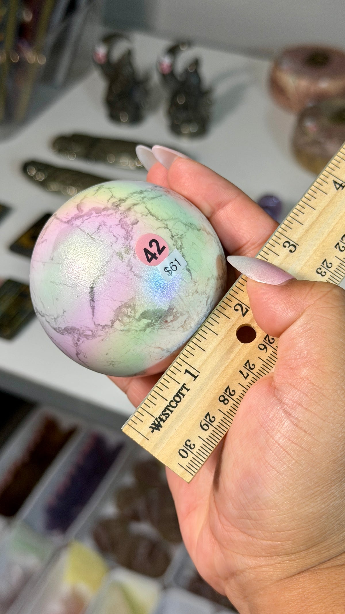 Rainbow Aura Howlite Sphere | Natural Howlite with Man-Made Aura Finish | Opt 42