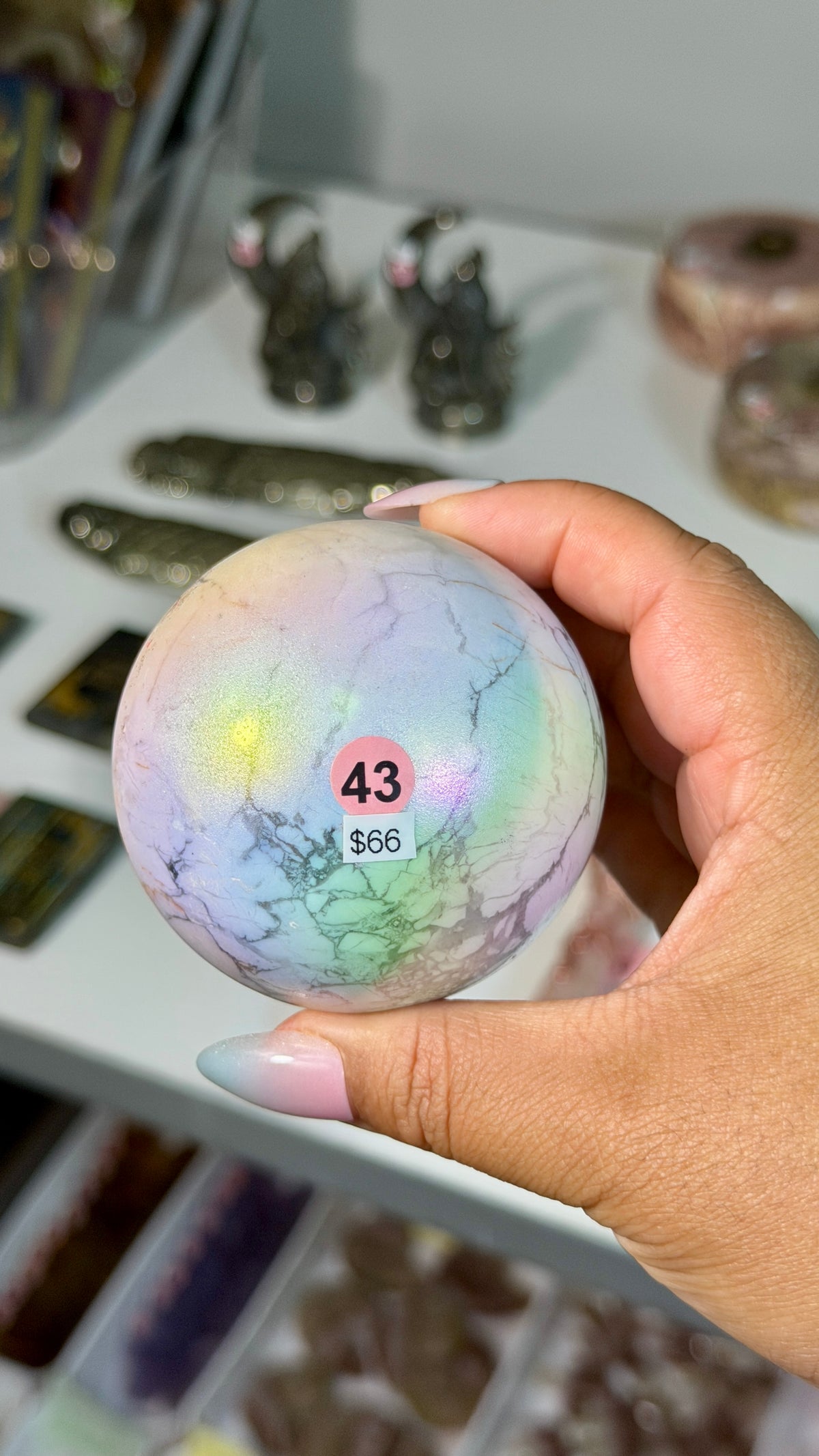 Rainbow Aura Howlite Sphere | Natural Howlite with Man-Made Aura Finish | Opt 43