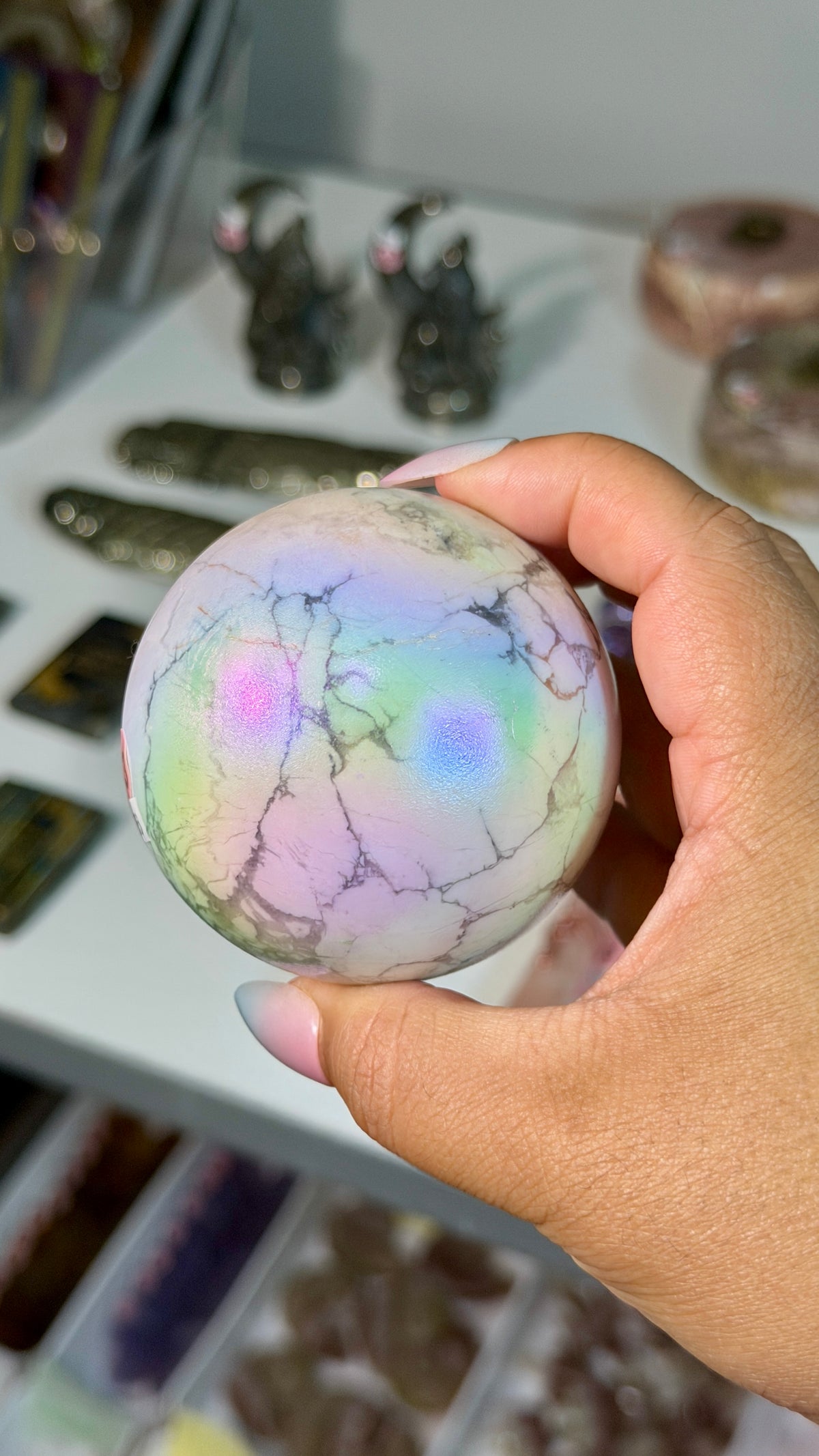 Rainbow Aura Howlite Sphere | Natural Howlite with Man-Made Aura Finish | Opt 43