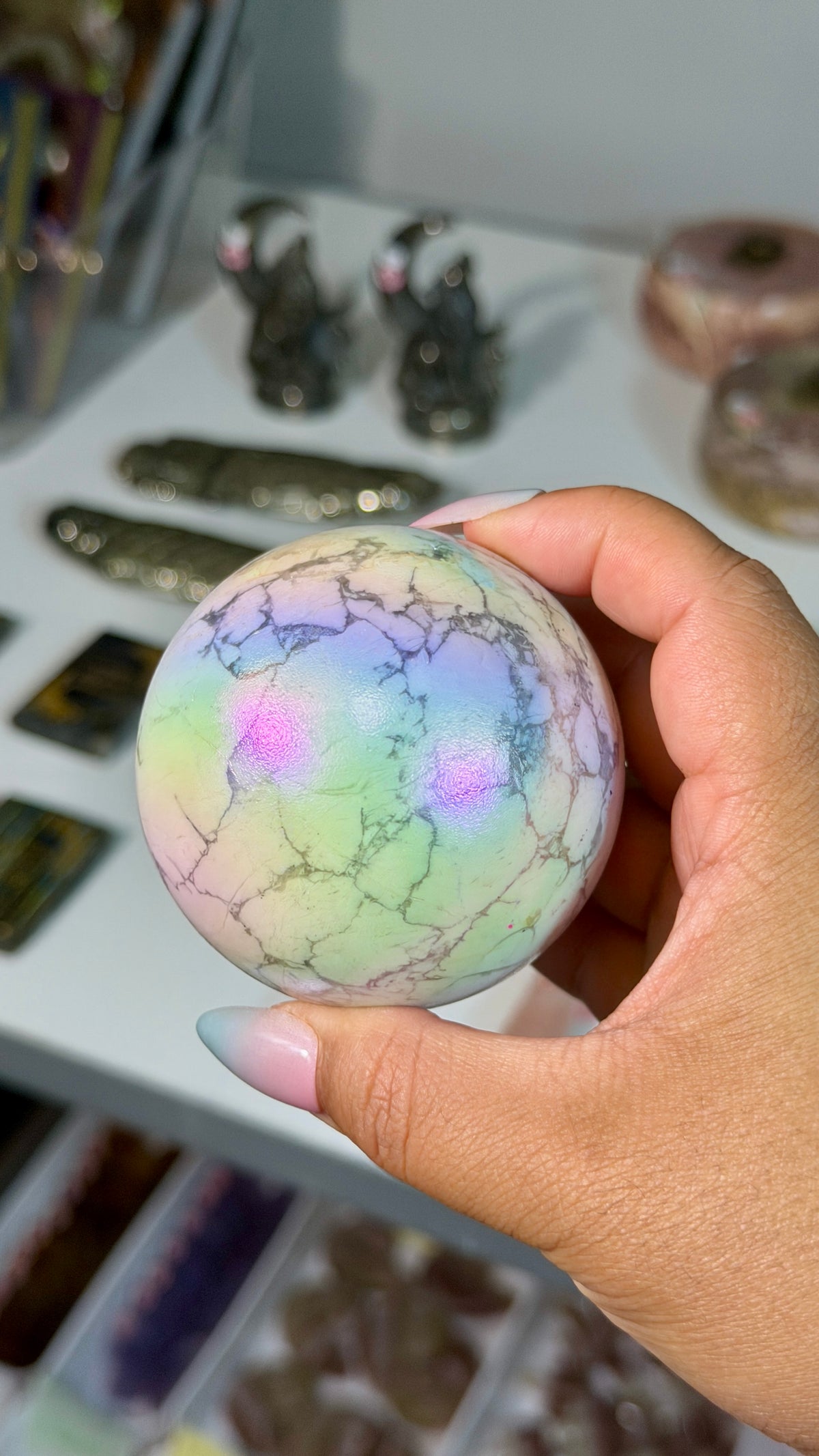 Rainbow Aura Howlite Sphere | Natural Howlite with Man-Made Aura Finish | Opt 43