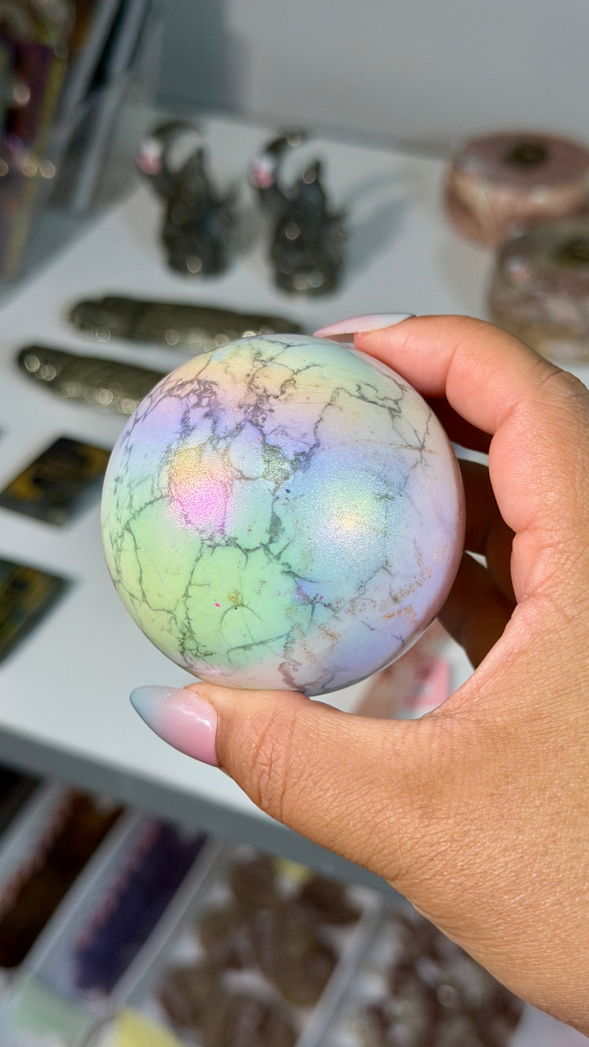 Rainbow Aura Howlite Sphere | Natural Howlite with Man-Made Aura Finish | Opt 43