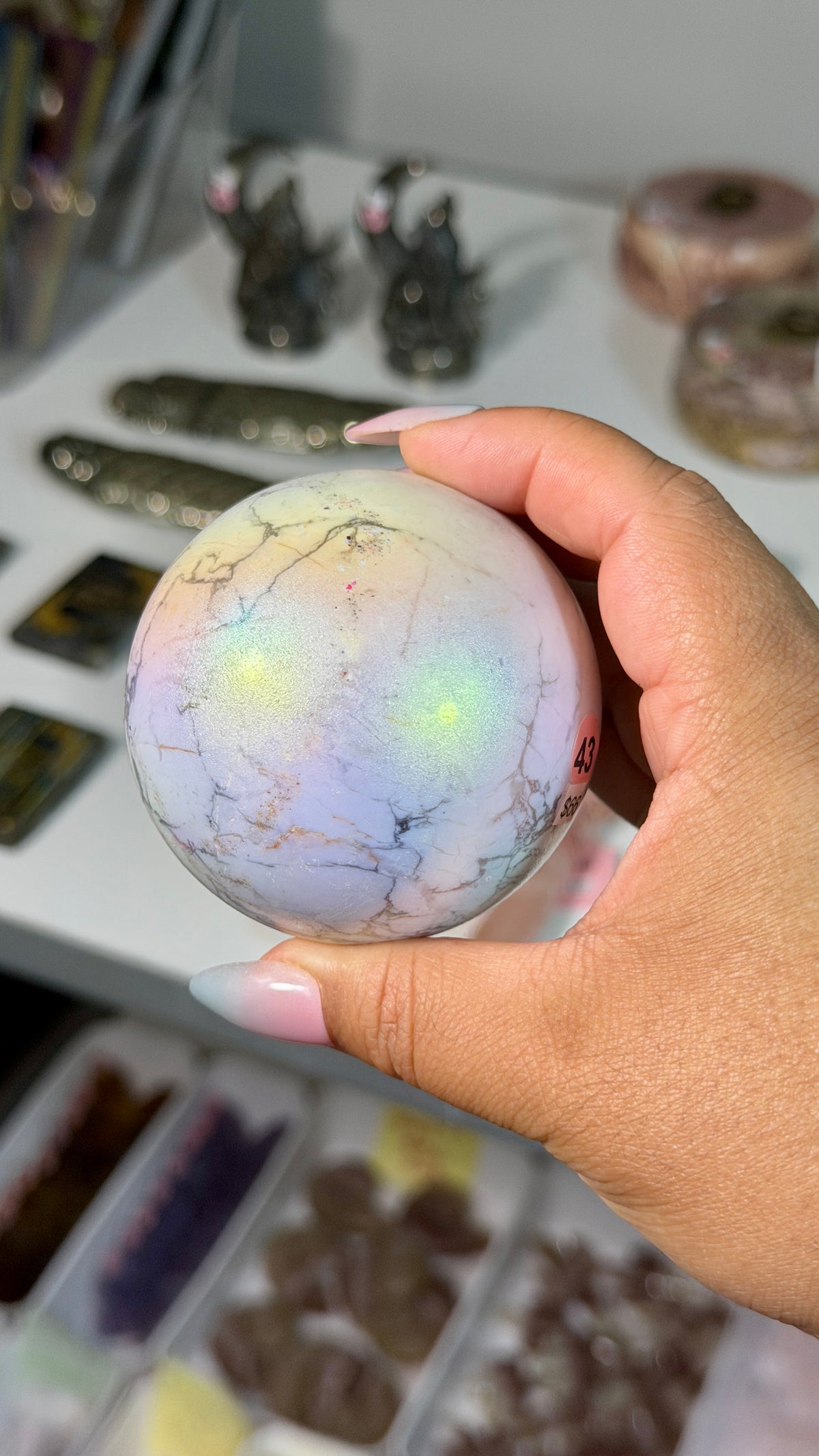 Rainbow Aura Howlite Sphere | Natural Howlite with Man-Made Aura Finish | Opt 43
