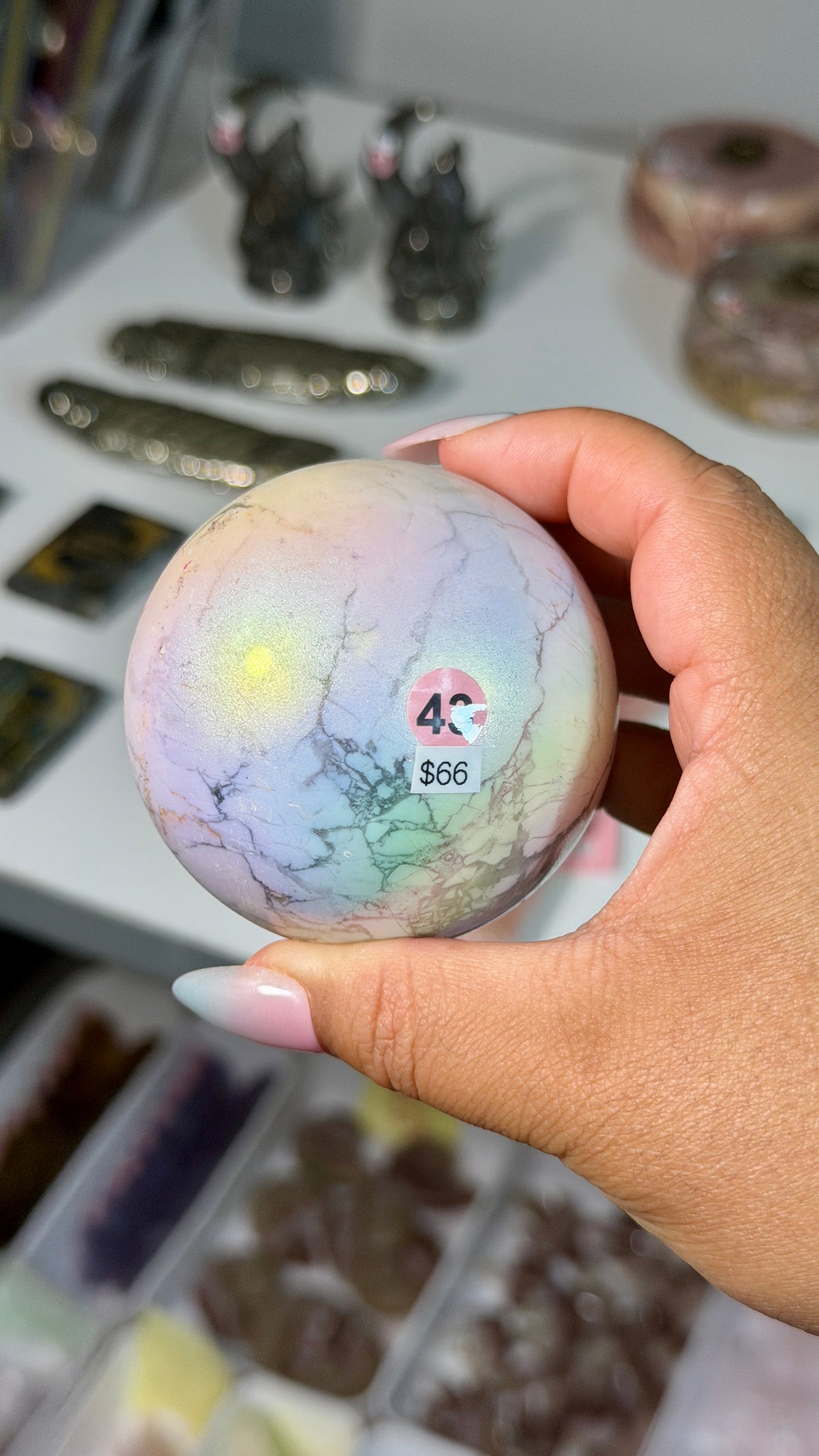 Rainbow Aura Howlite Sphere | Natural Howlite with Man-Made Aura Finish | Opt 43