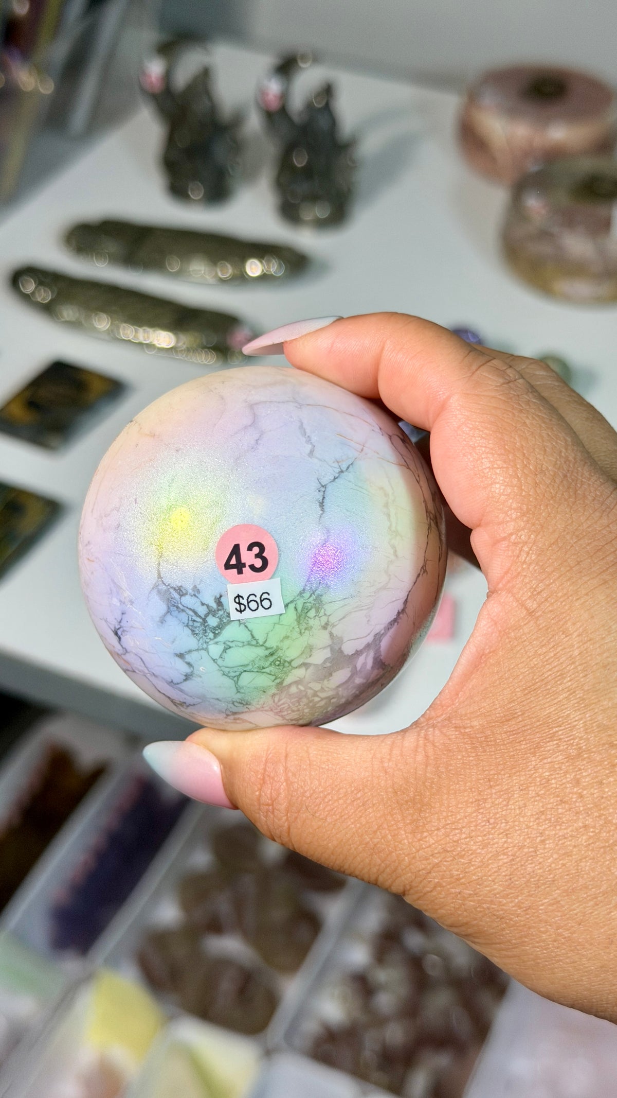 Rainbow Aura Howlite Sphere | Natural Howlite with Man-Made Aura Finish | Opt 43