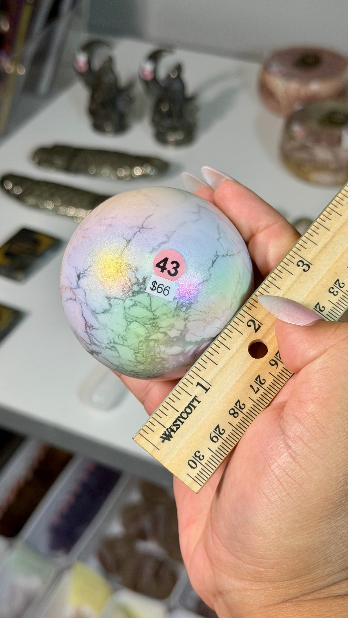 Rainbow Aura Howlite Sphere | Natural Howlite with Man-Made Aura Finish | Opt 43