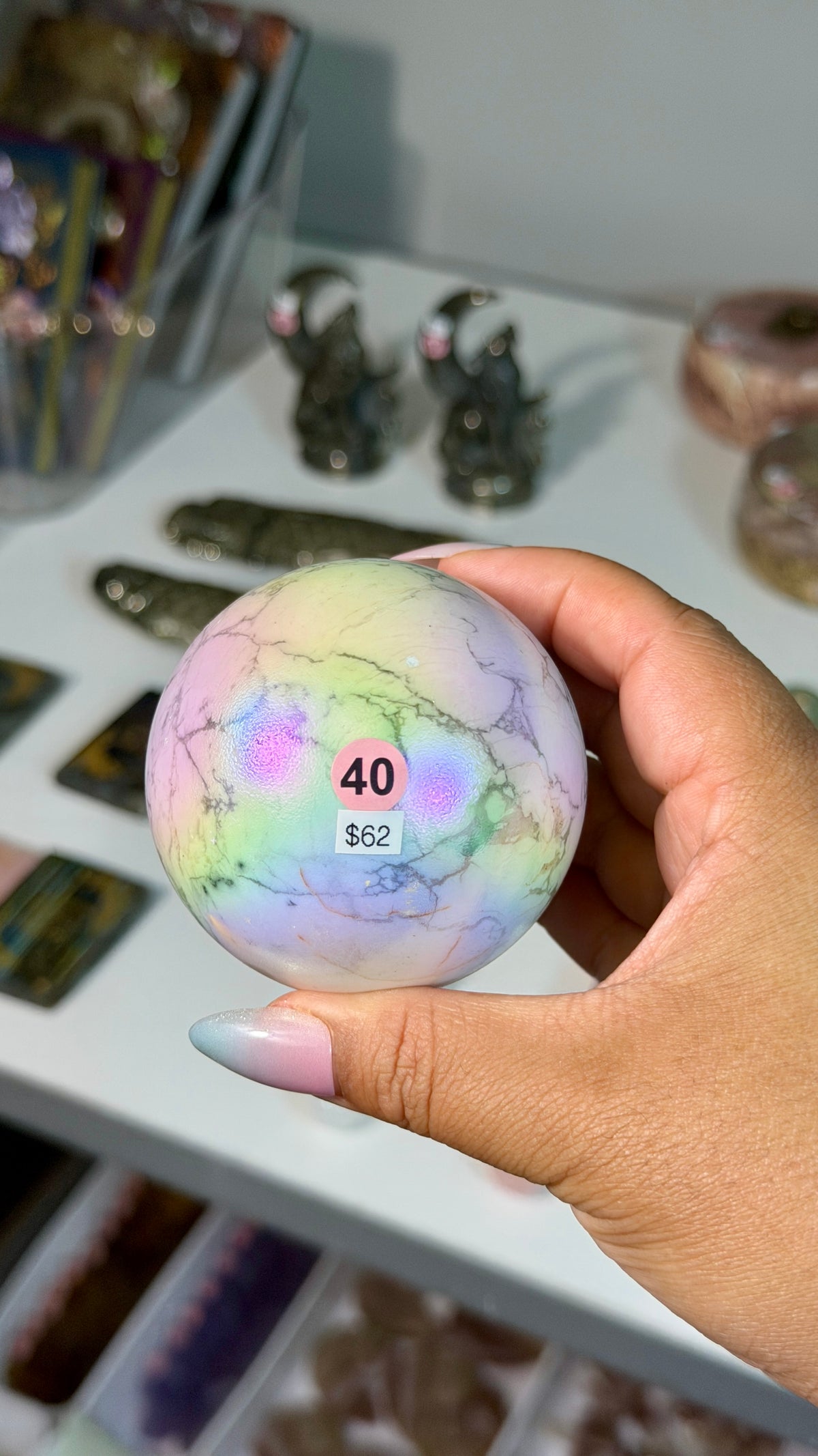 Rainbow Aura Howlite Sphere | Natural Howlite with Man-Made Aura Finish | Opt 40