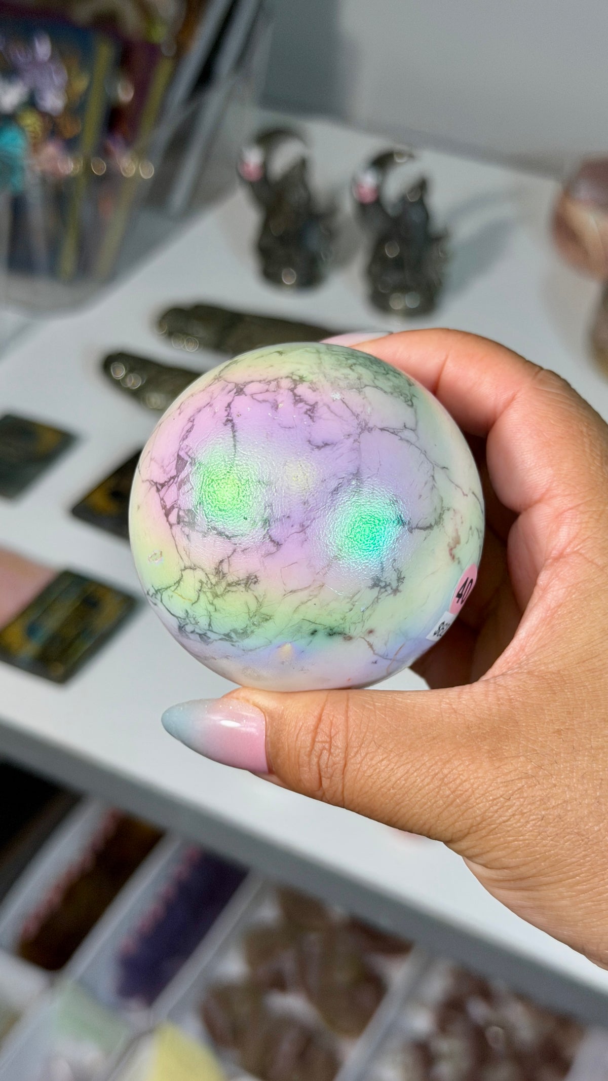Rainbow Aura Howlite Sphere | Natural Howlite with Man-Made Aura Finish | Opt 40
