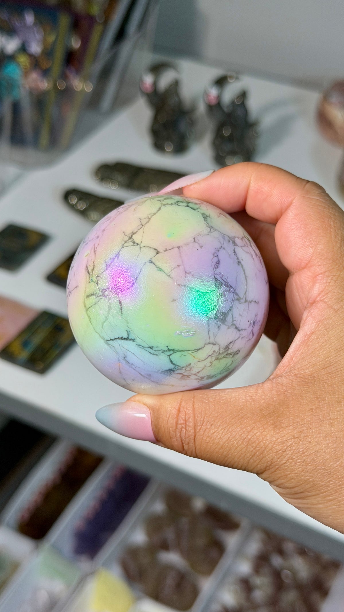Rainbow Aura Howlite Sphere | Natural Howlite with Man-Made Aura Finish | Opt 40