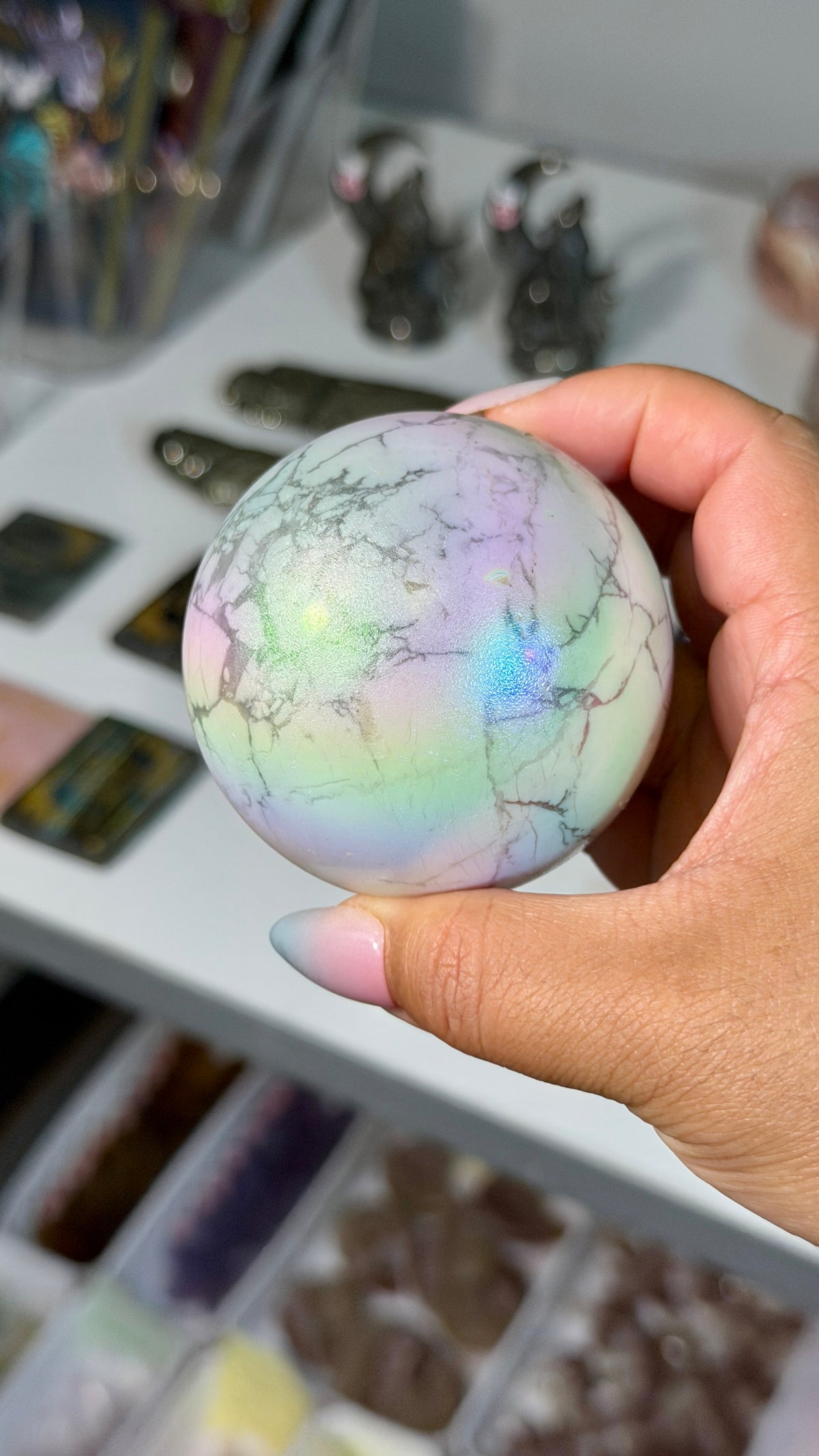 Rainbow Aura Howlite Sphere | Natural Howlite with Man-Made Aura Finish | Opt 40