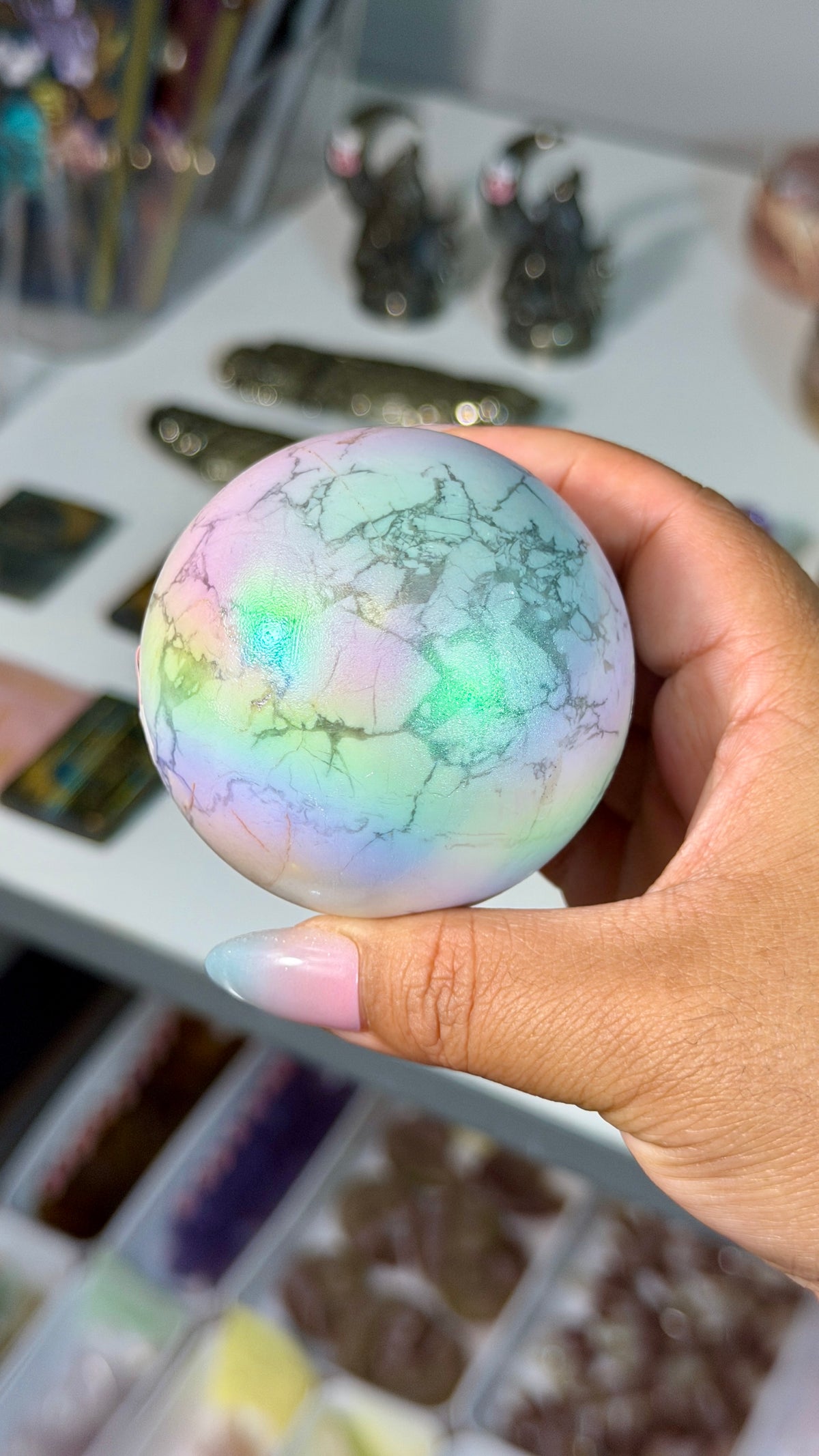 Rainbow Aura Howlite Sphere | Natural Howlite with Man-Made Aura Finish | Opt 40
