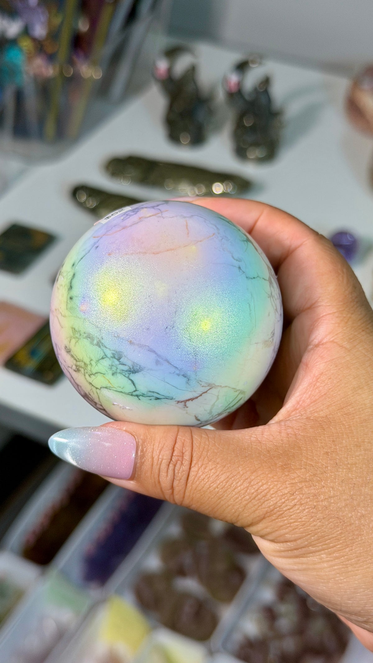 Rainbow Aura Howlite Sphere | Natural Howlite with Man-Made Aura Finish | Opt 40