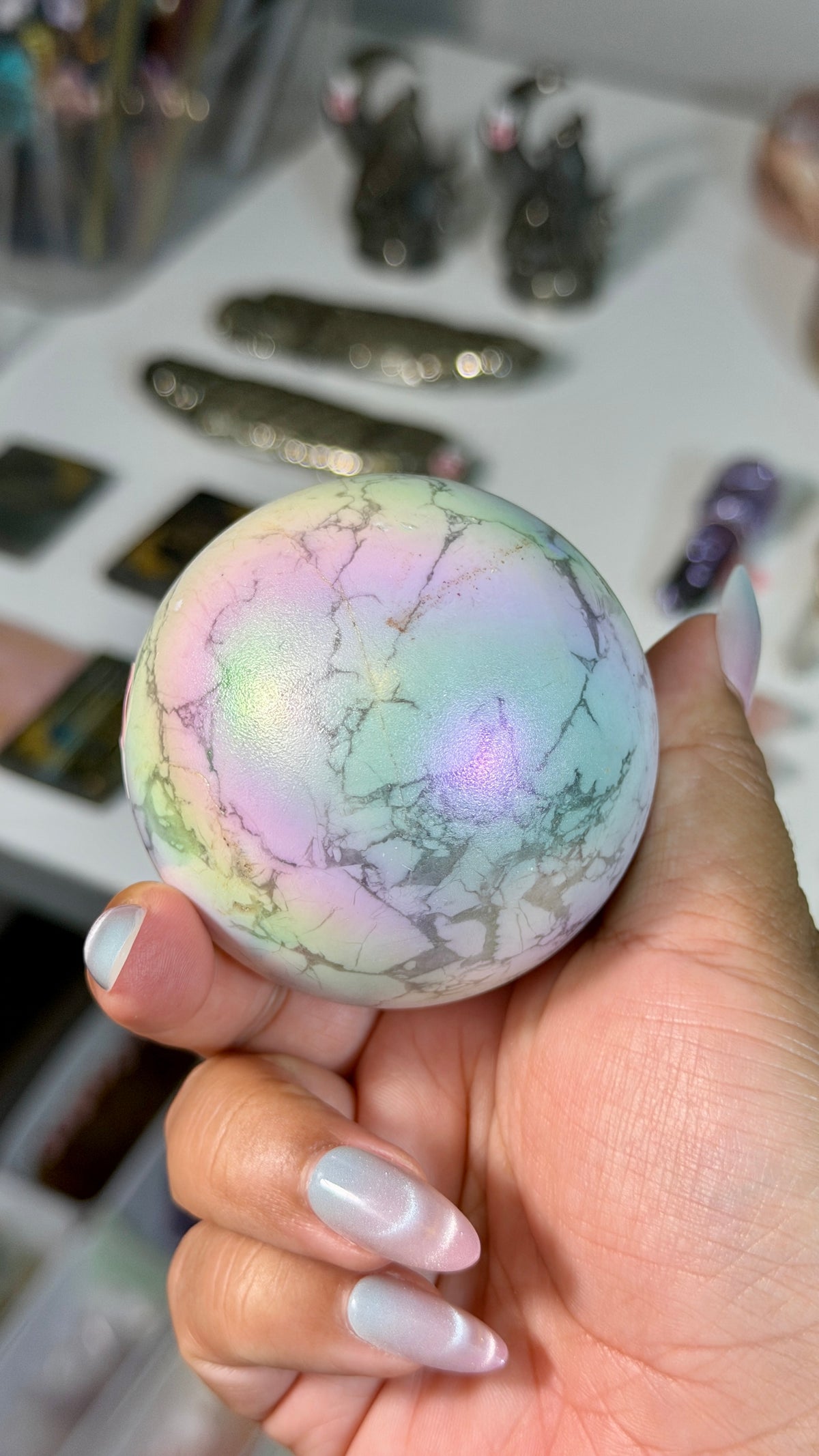 Rainbow Aura Howlite Sphere | Natural Howlite with Man-Made Aura Finish | Opt 40