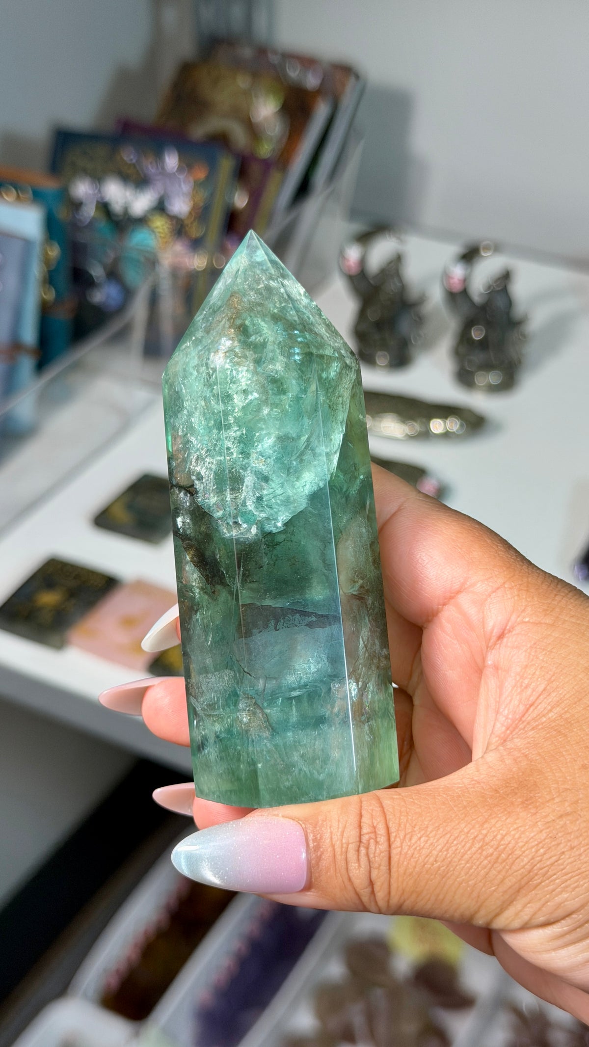 Gorgeous Stormy Sea Fluorite Tower | UV Reacts Blue | Opt 93
