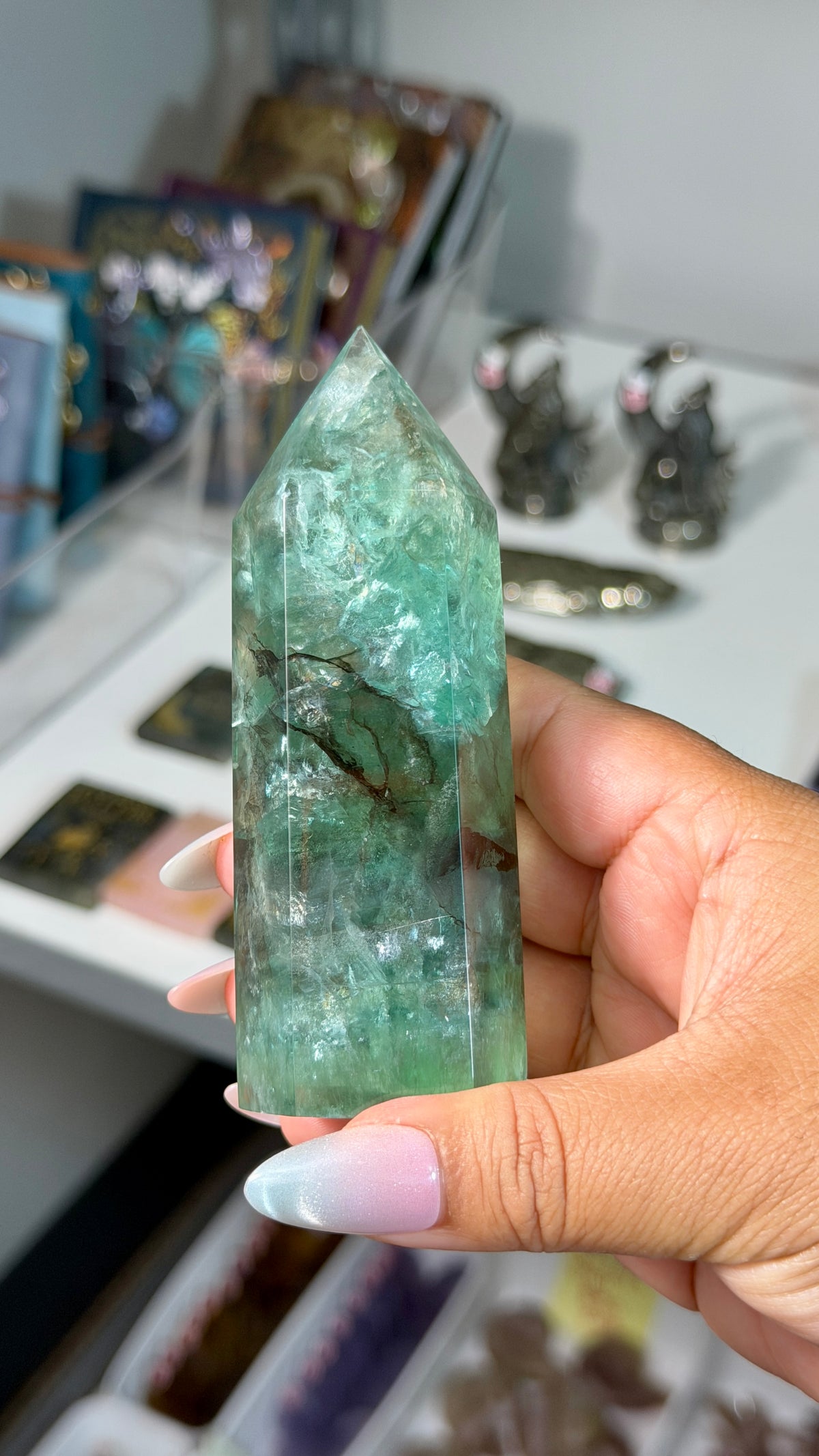 Gorgeous Stormy Sea Fluorite Tower | UV Reacts Blue | Opt 93