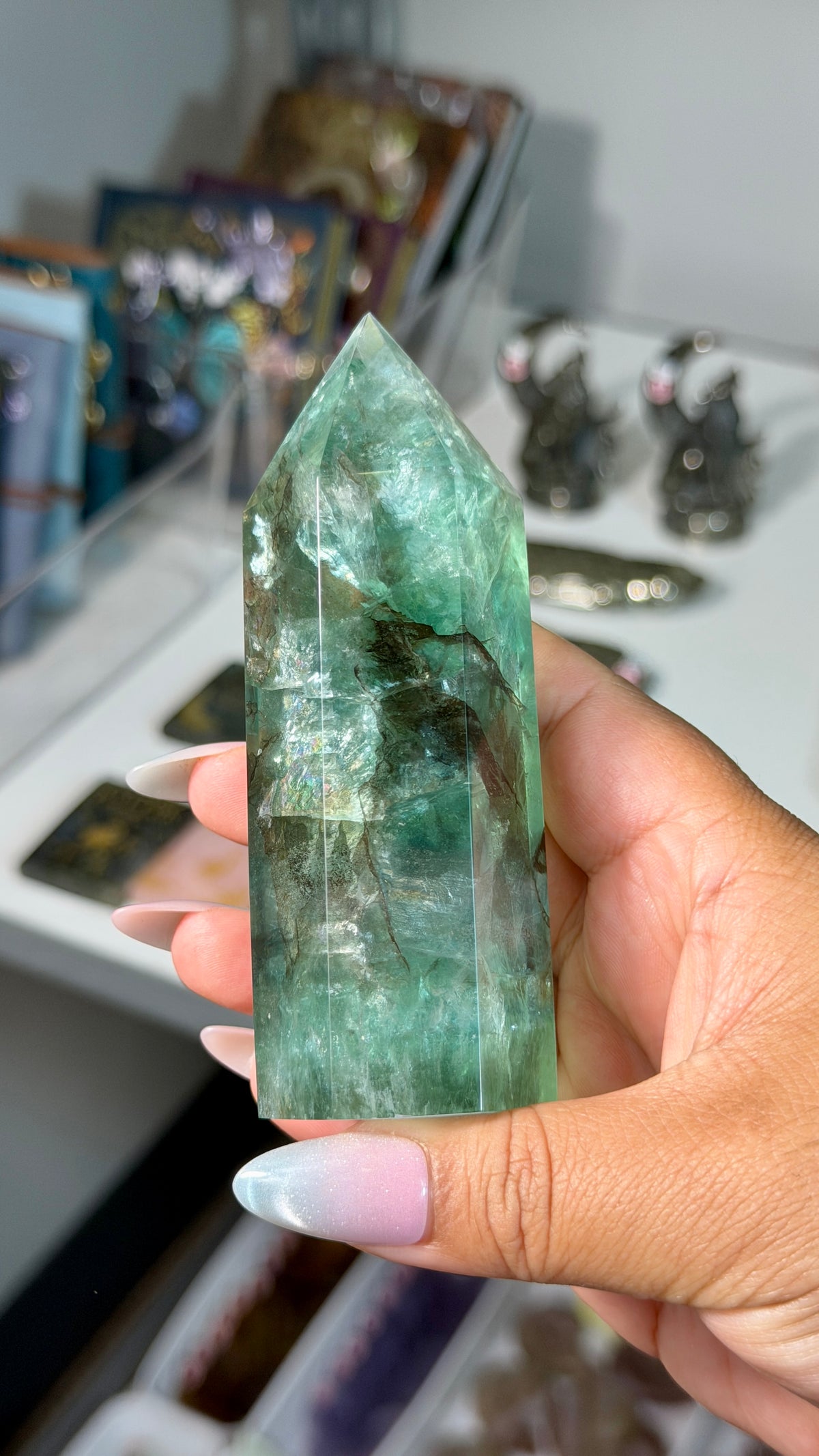 Gorgeous Stormy Sea Fluorite Tower | UV Reacts Blue | Opt 93