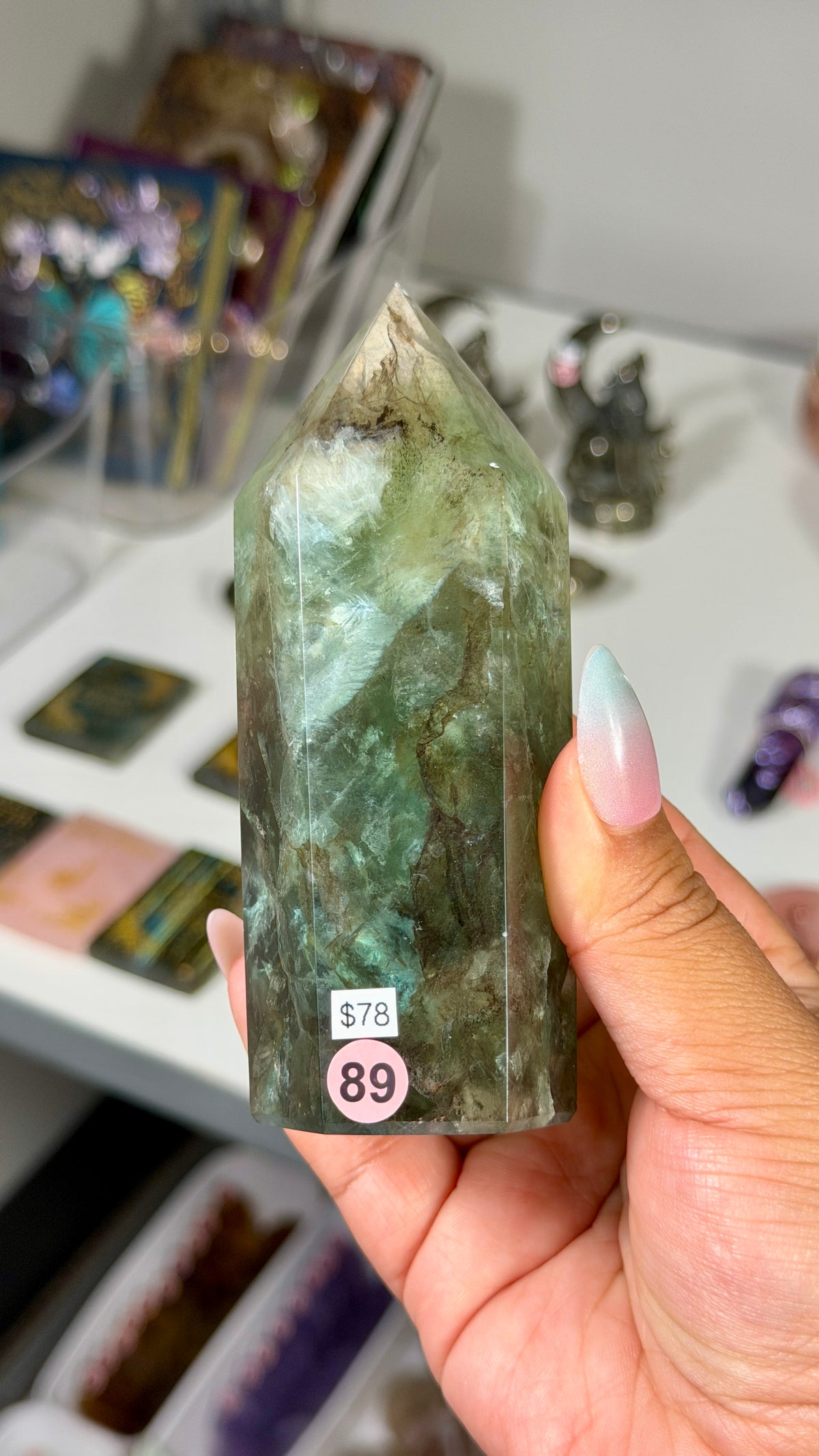 Gorgeous Stormy Sea Fluorite Tower | UV Reacts Blue | Opt 89