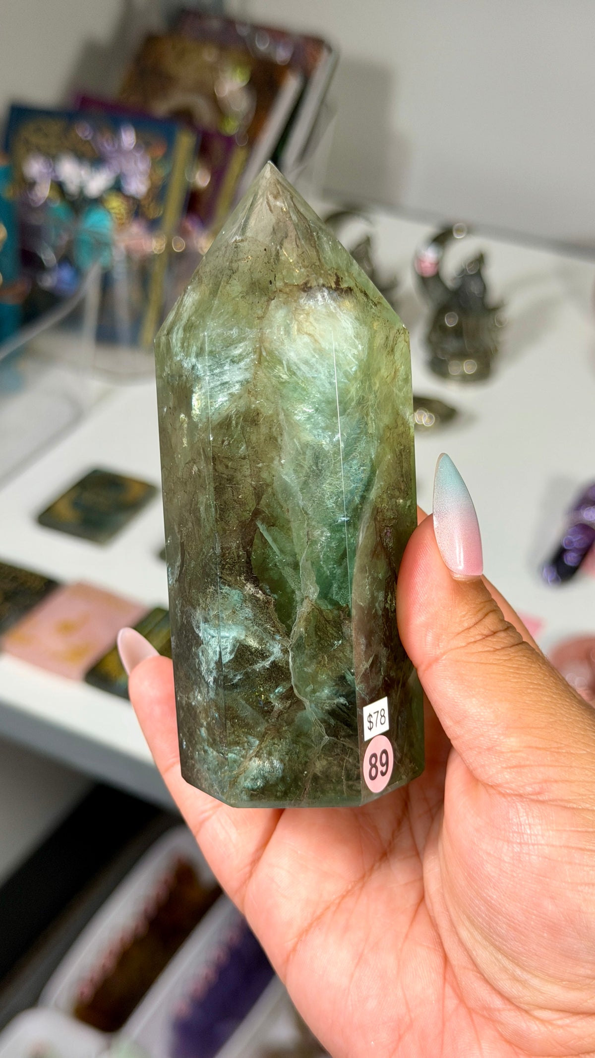 Gorgeous Stormy Sea Fluorite Tower | UV Reacts Blue | Opt 89