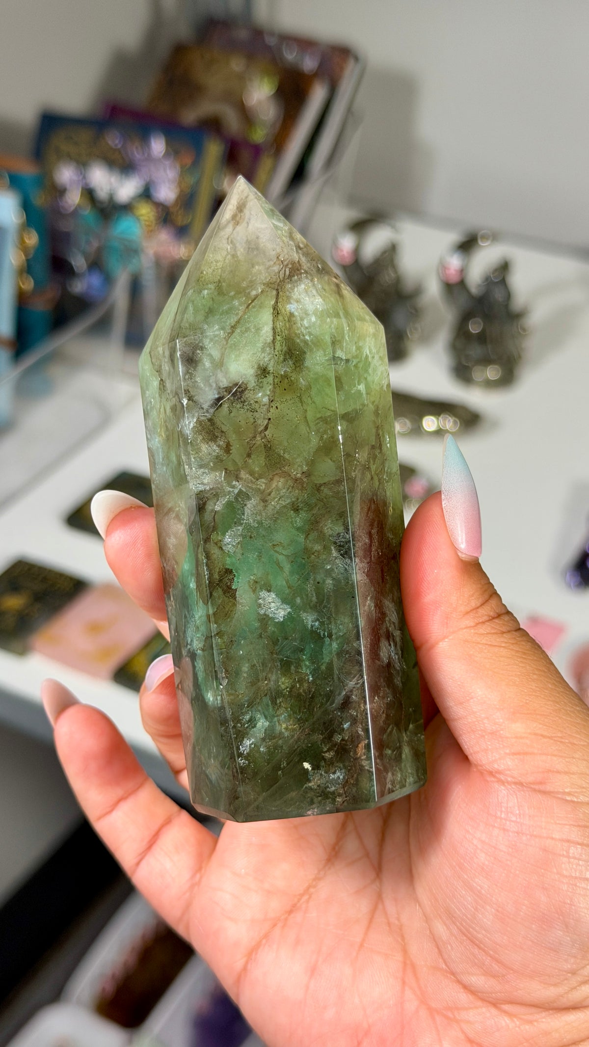Gorgeous Stormy Sea Fluorite Tower | UV Reacts Blue | Opt 89