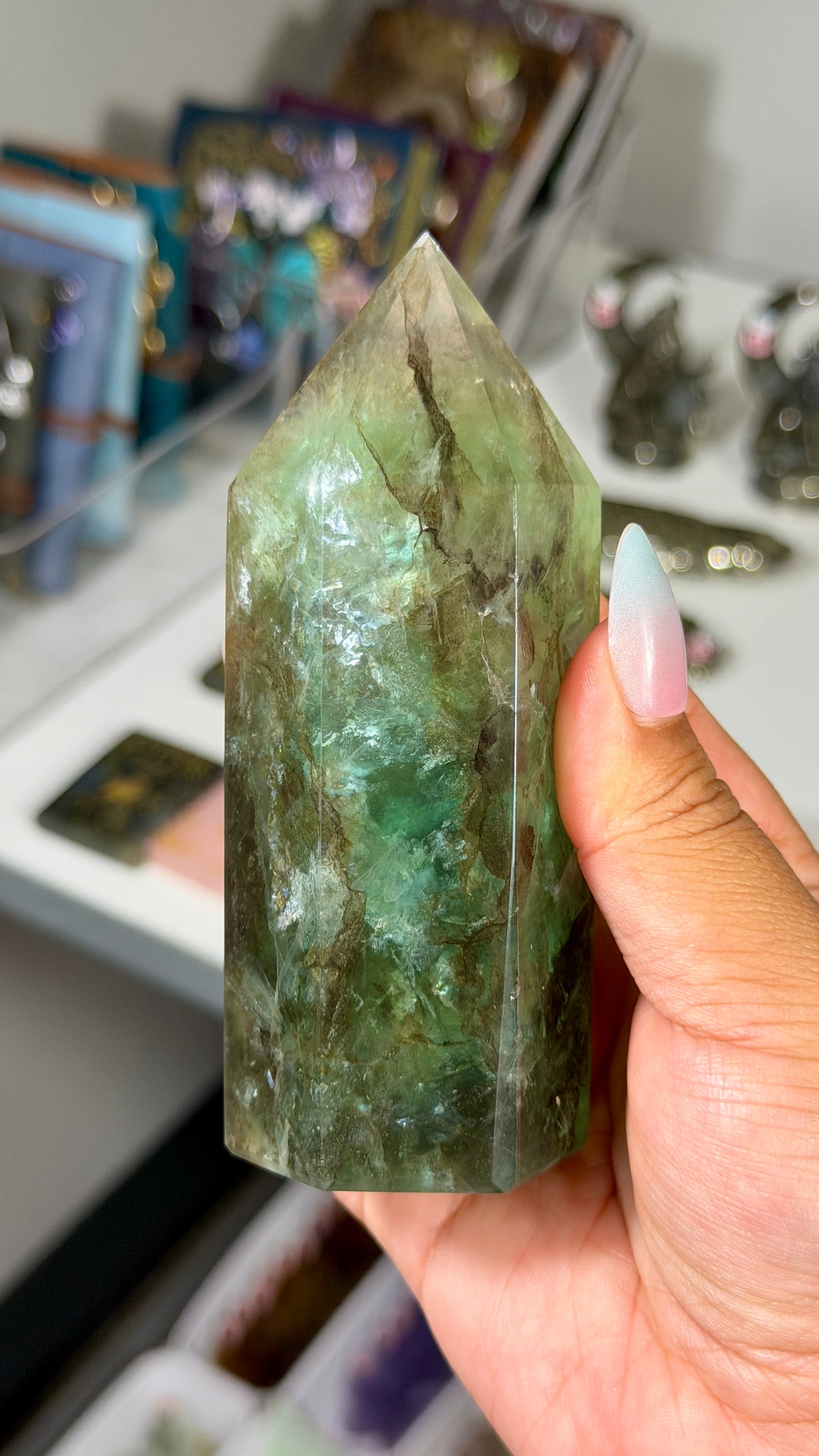 Gorgeous Stormy Sea Fluorite Tower | UV Reacts Blue | Opt 89