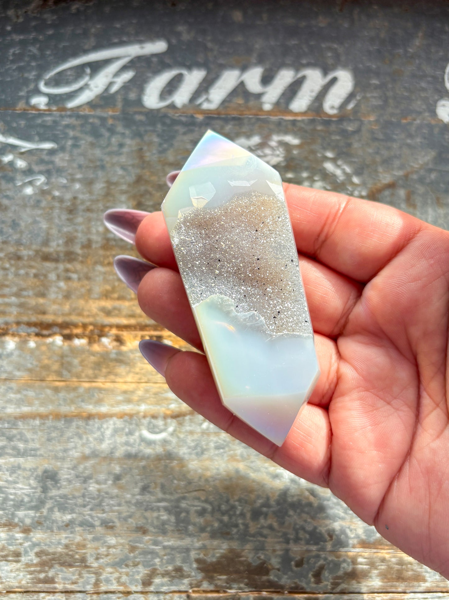 Gorgeous Druzy Aura Agate Wand from Brazil