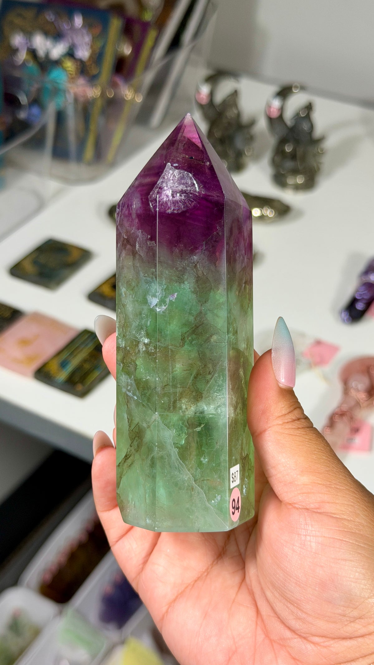 Gorgeous Stormy Sea Fluorite Tower | UV Reacts Blue | Opt 94