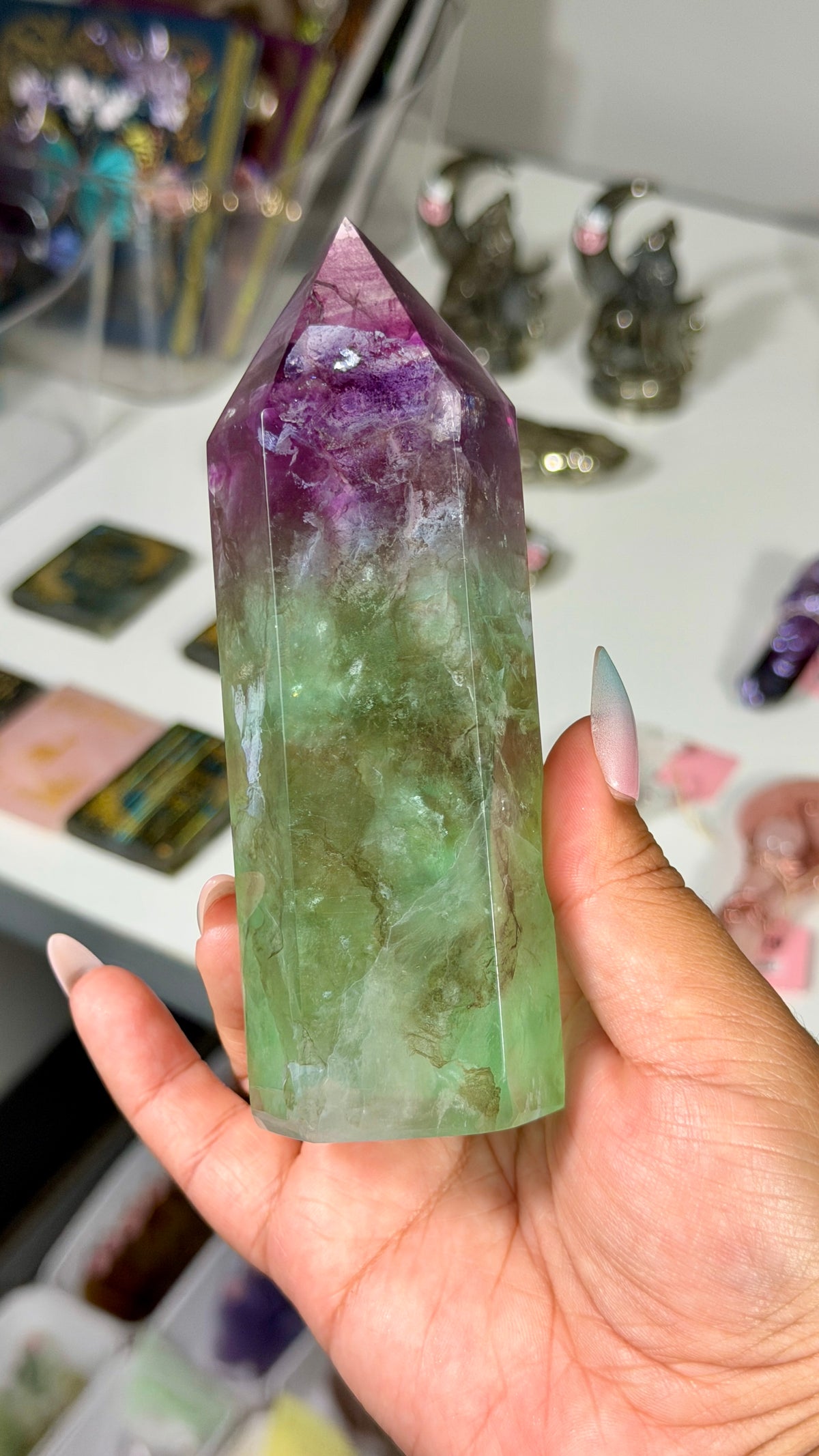 Gorgeous Stormy Sea Fluorite Tower | UV Reacts Blue | Opt 94