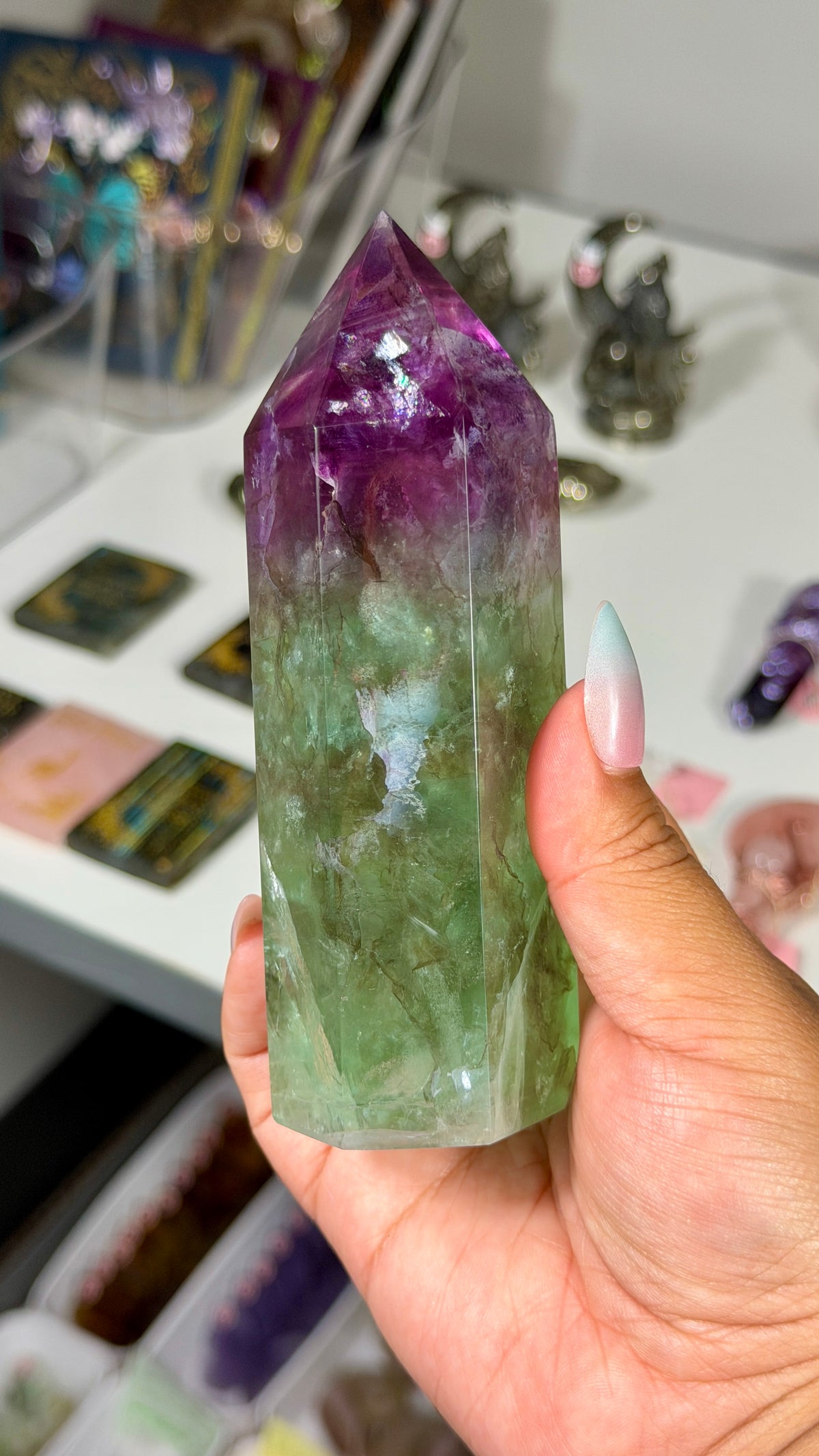 Gorgeous Stormy Sea Fluorite Tower | UV Reacts Blue | Opt 94