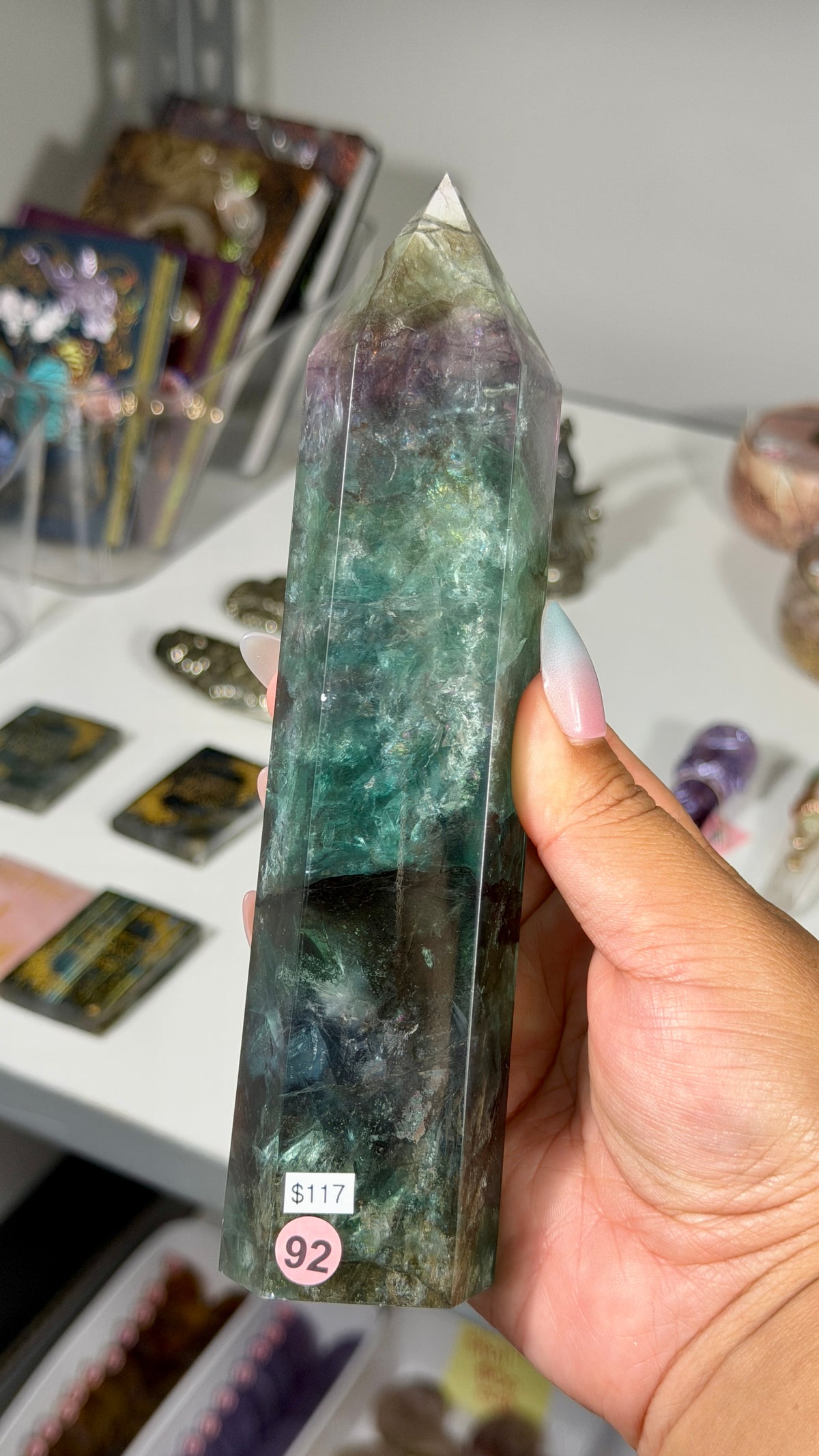 Gorgeous Stormy Sea Fluorite Tower | UV Reacts Blue | Opt 92
