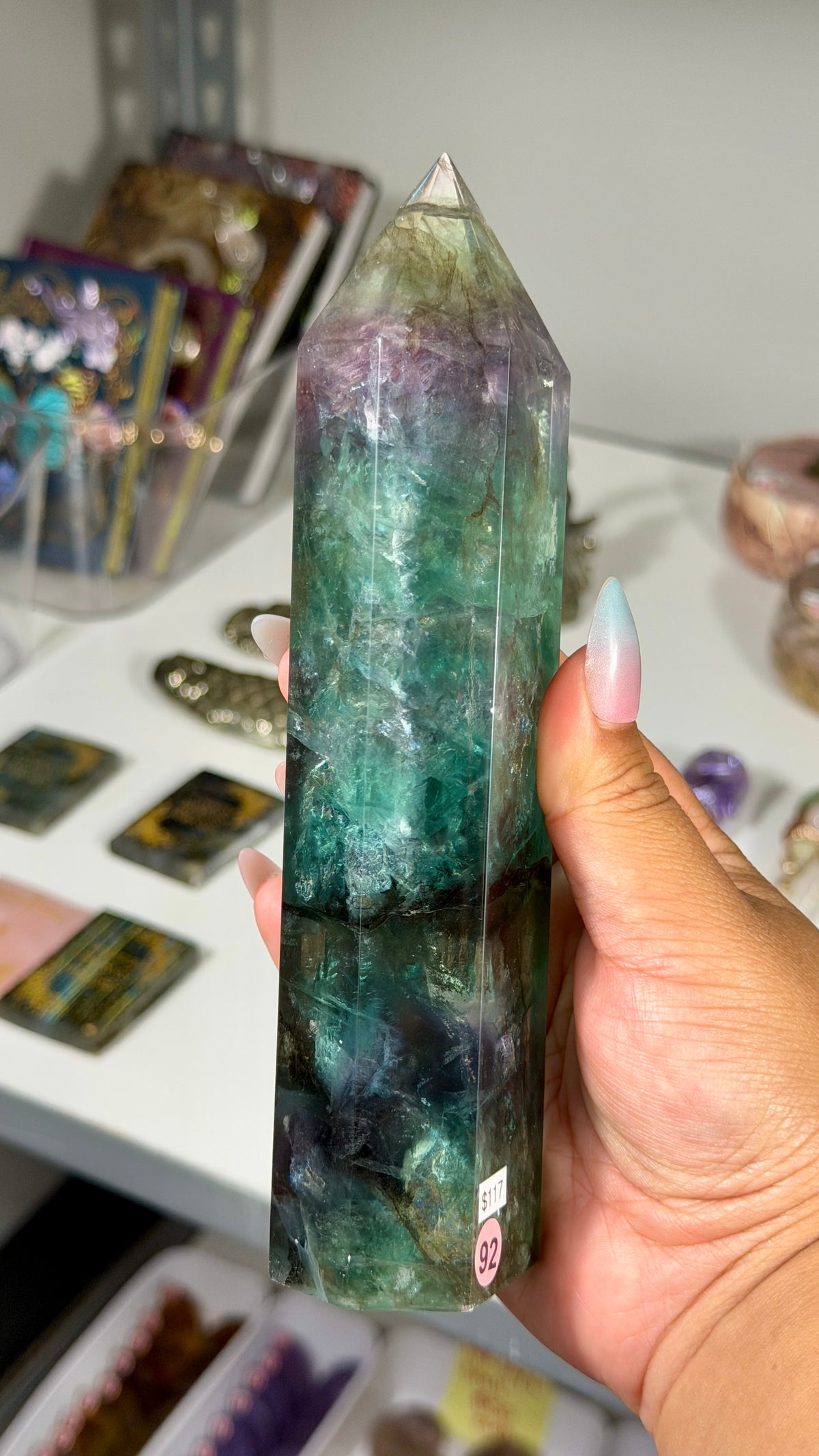 Gorgeous Stormy Sea Fluorite Tower | UV Reacts Blue | Opt 92