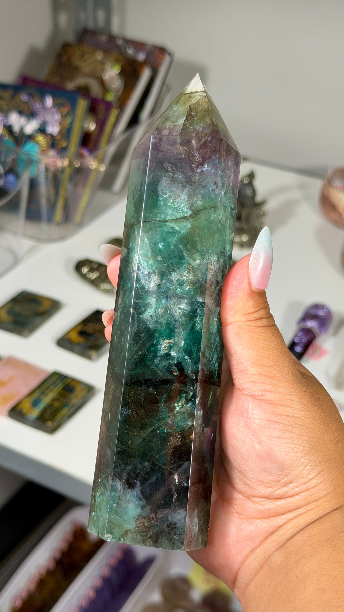 Gorgeous Stormy Sea Fluorite Tower | UV Reacts Blue | Opt 92