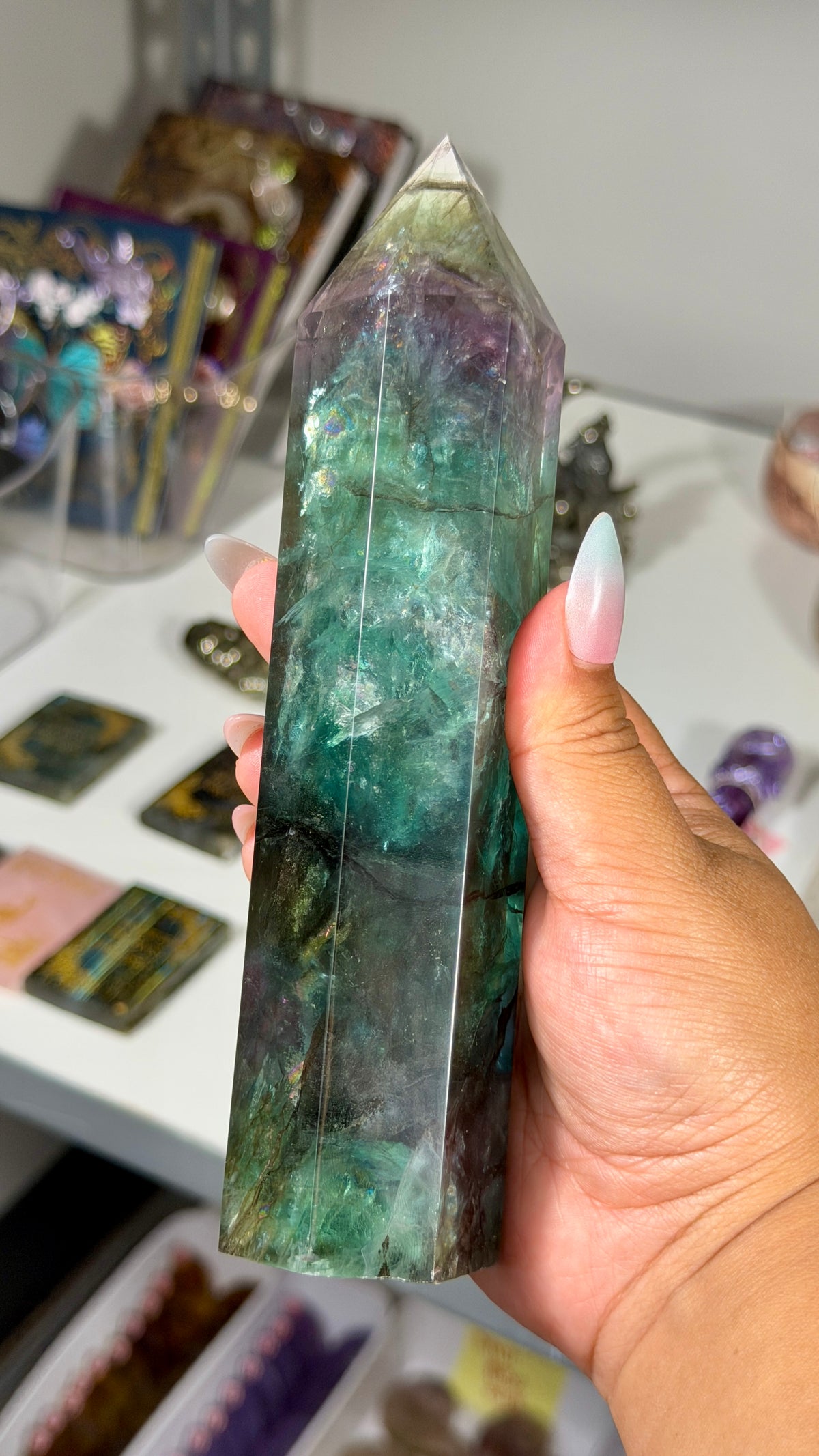 Gorgeous Stormy Sea Fluorite Tower | UV Reacts Blue | Opt 92